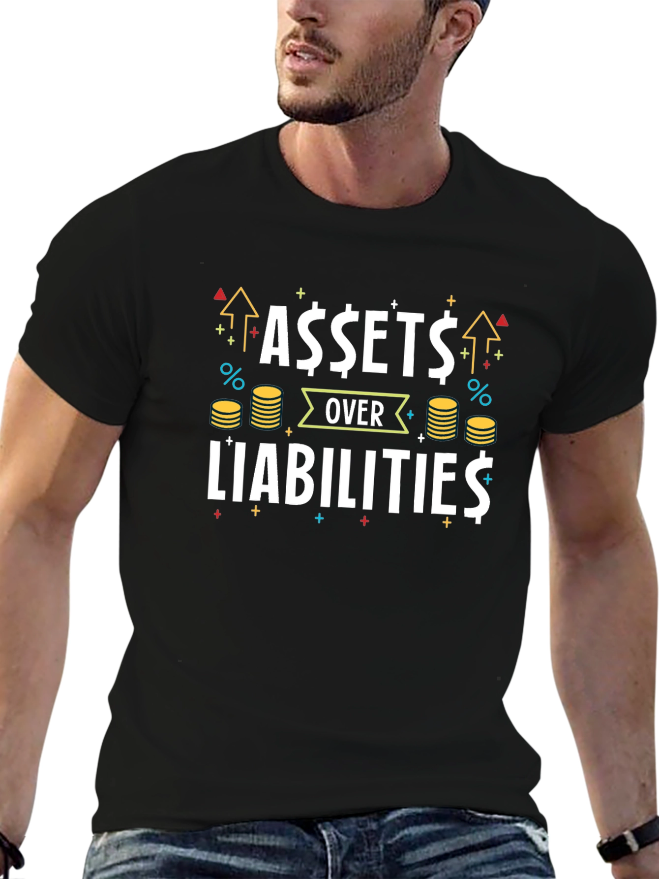 Assets Over Liabilities Black Graphic Tee