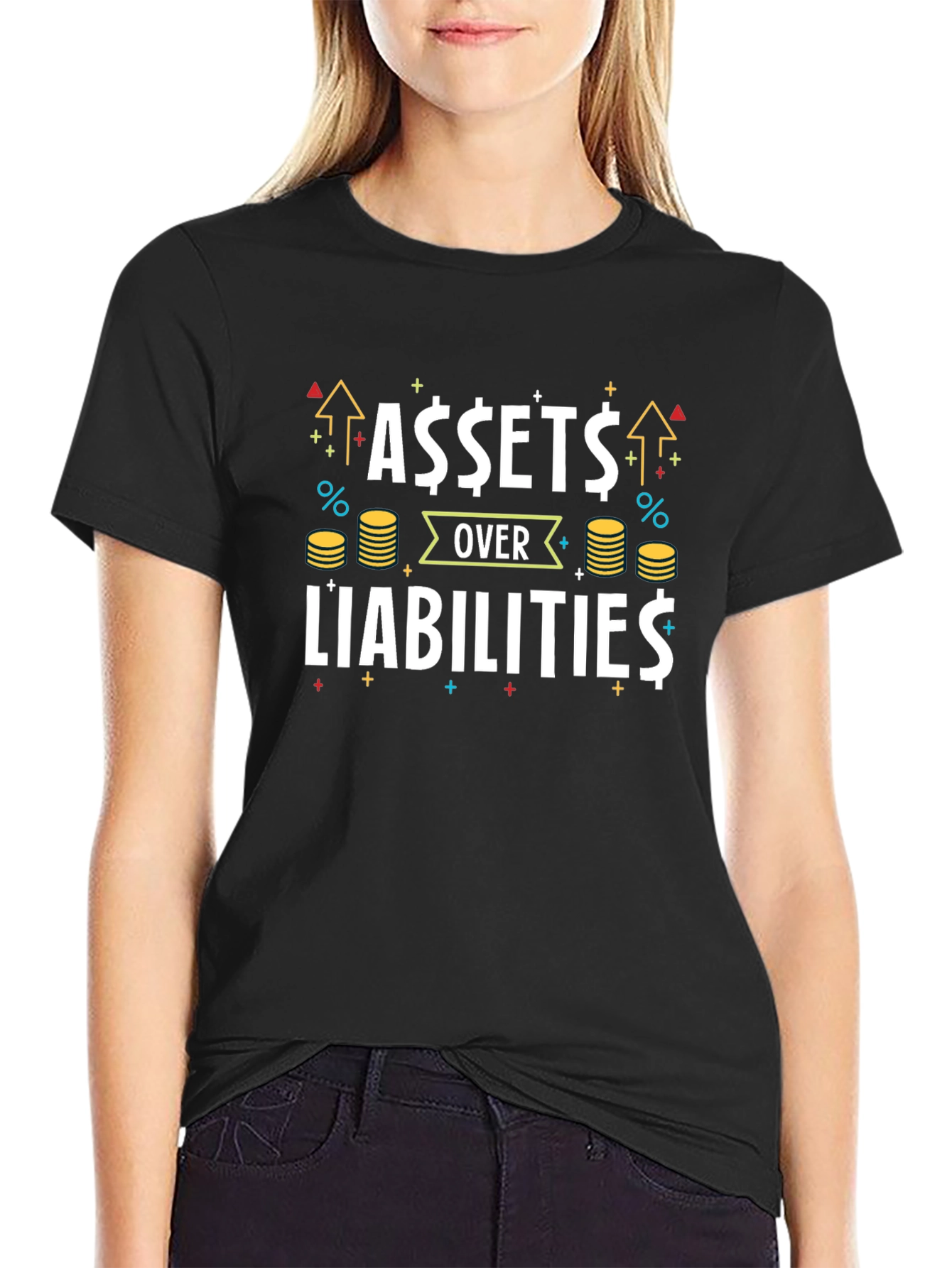 Assets Over Liabilities Black Graphic Tee