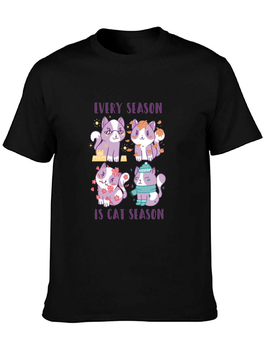 Every Season Is Cat Season Black T-Shirt