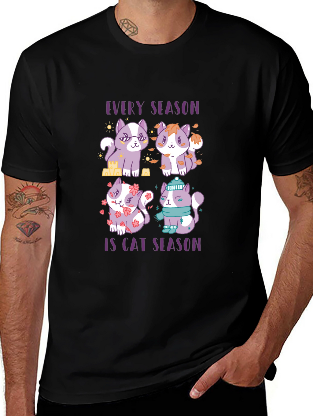 Every Season Is Cat Season Black T-Shirt