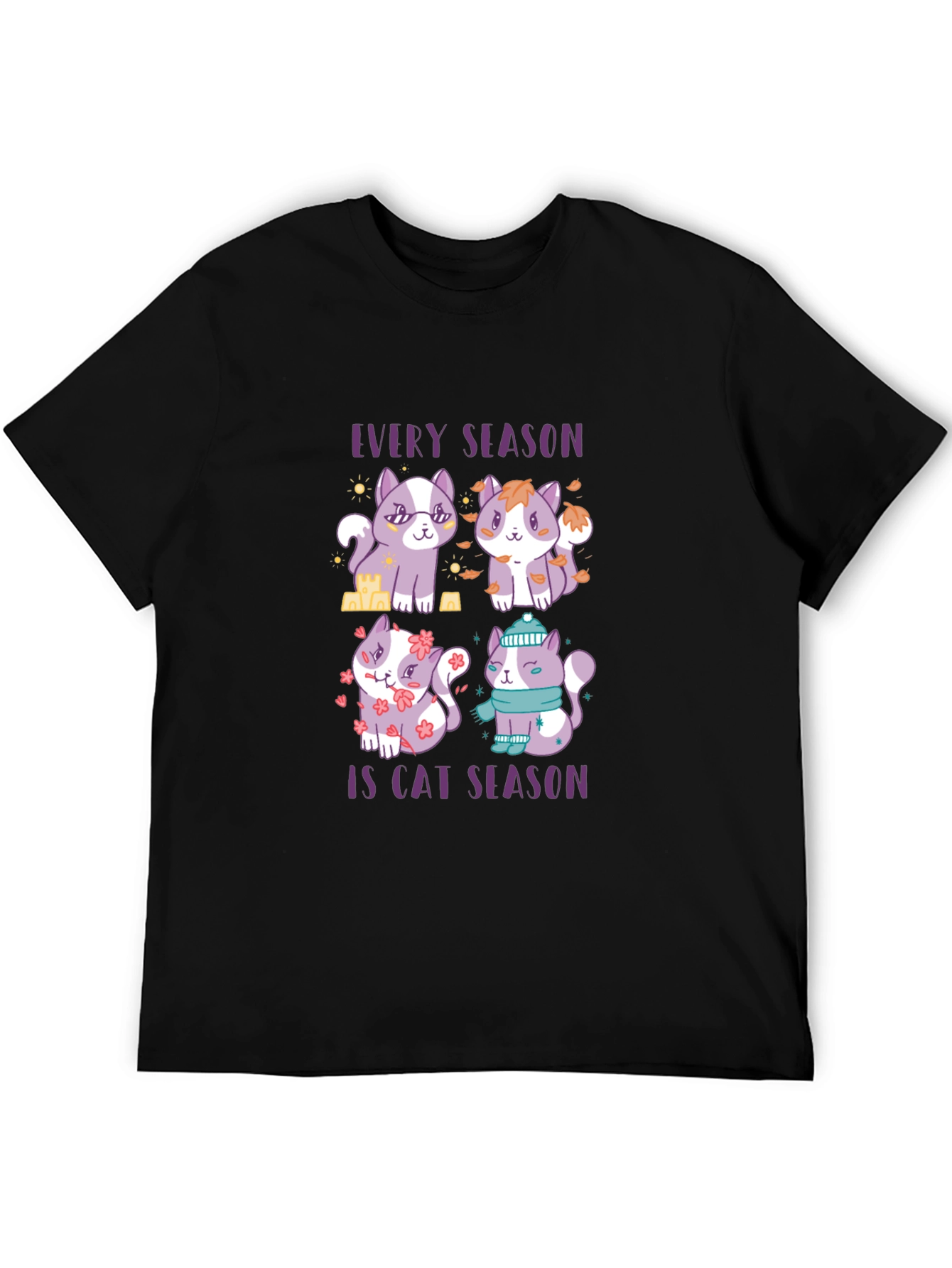 Every Season Is Cat Season Black T-Shirt