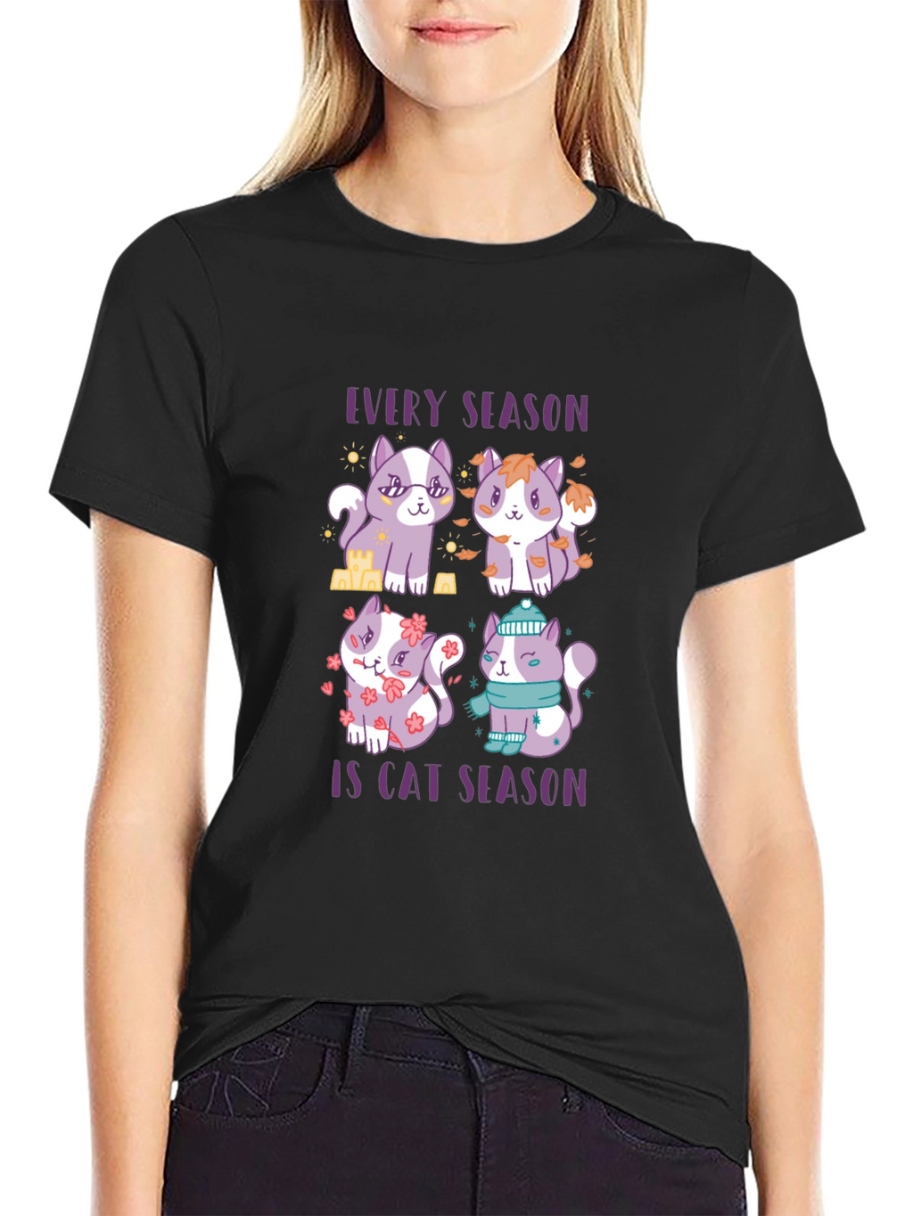Every Season Is Cat Season Black T-Shirt