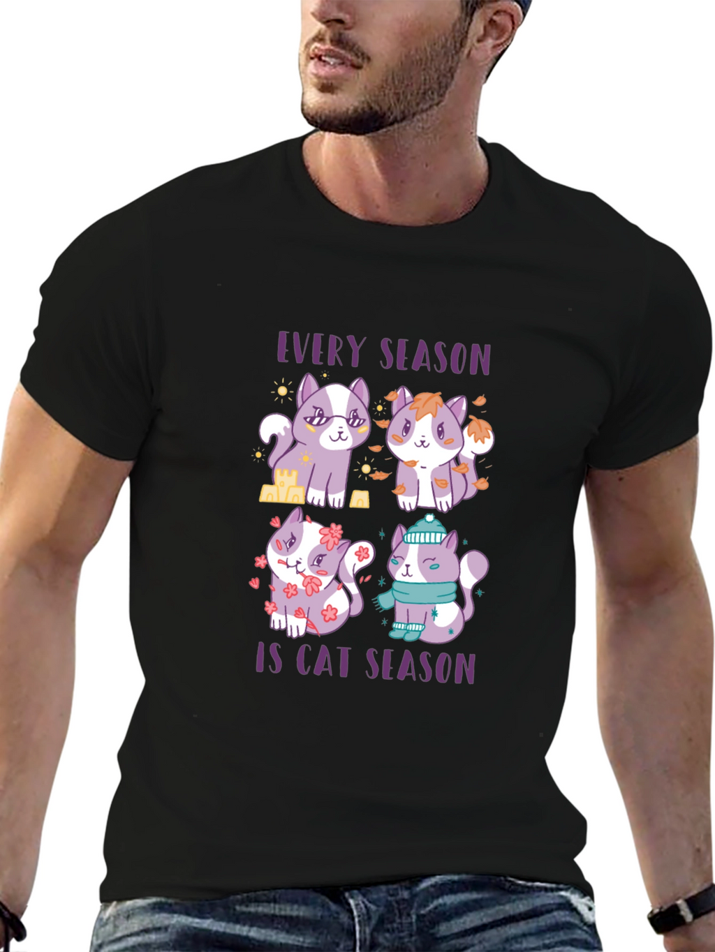 Every Season Is Cat Season Black T-Shirt