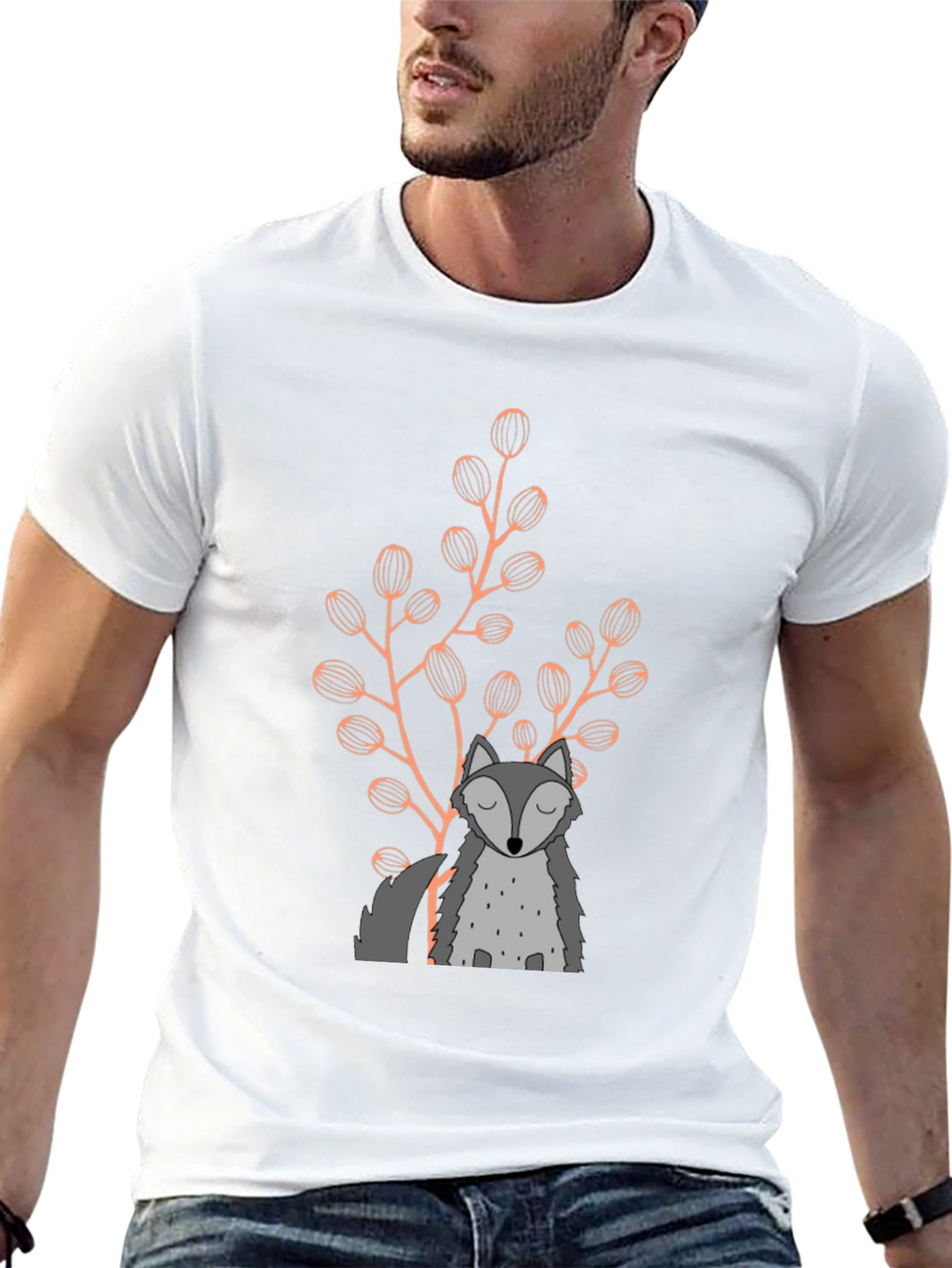 Wolf & Foliage Graphic Black T-Shirt