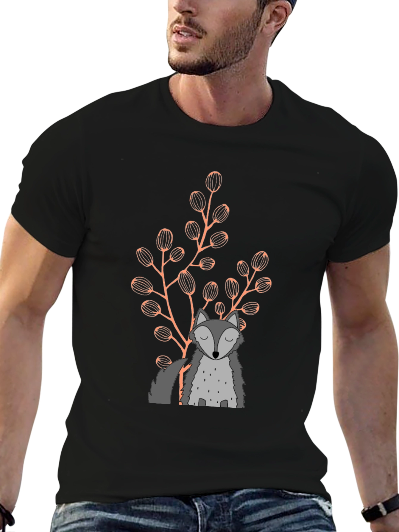 Wolf & Foliage Graphic Black T-Shirt