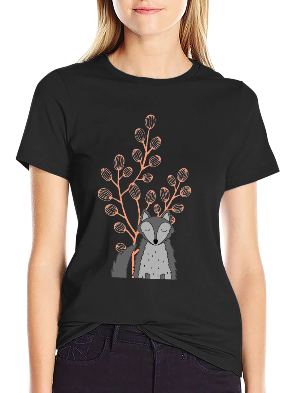 Wolf & Foliage Graphic Black T-Shirt