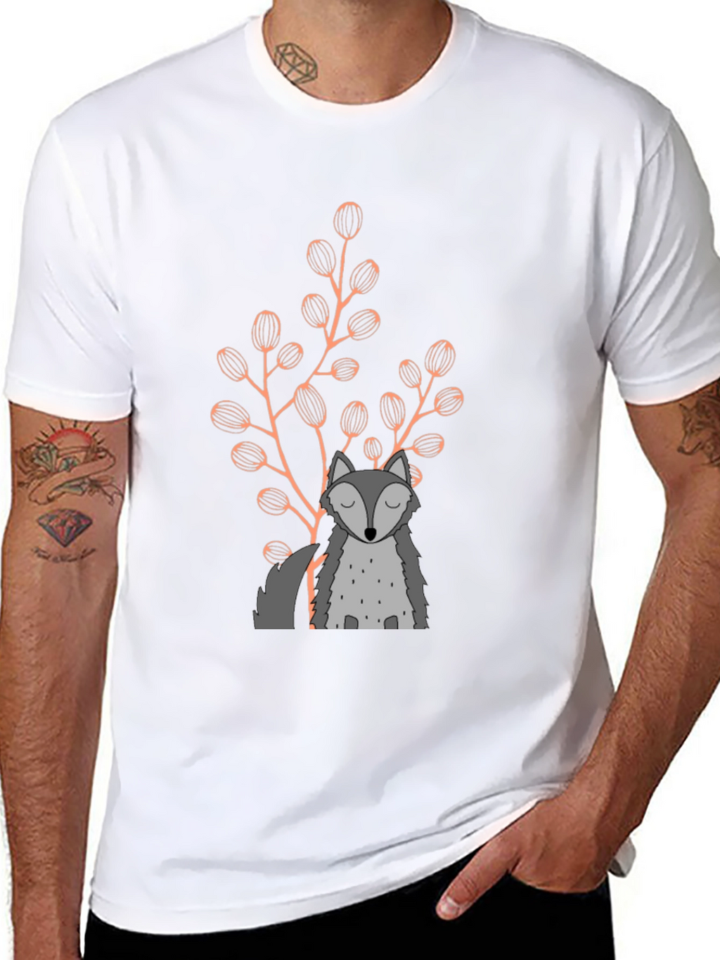 Wolf & Foliage Graphic Black T-Shirt