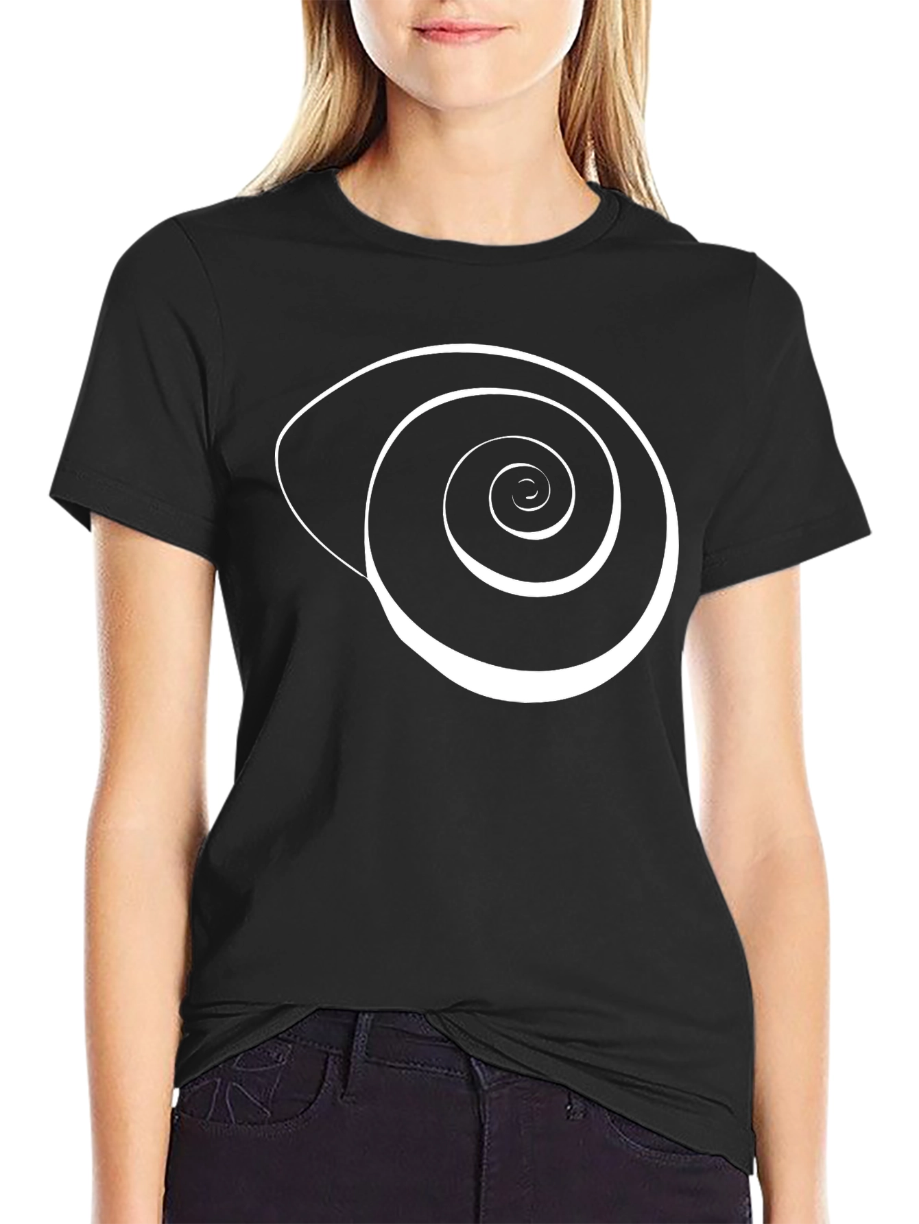 Spiral Graphic Print Black Cotton T-Shirt