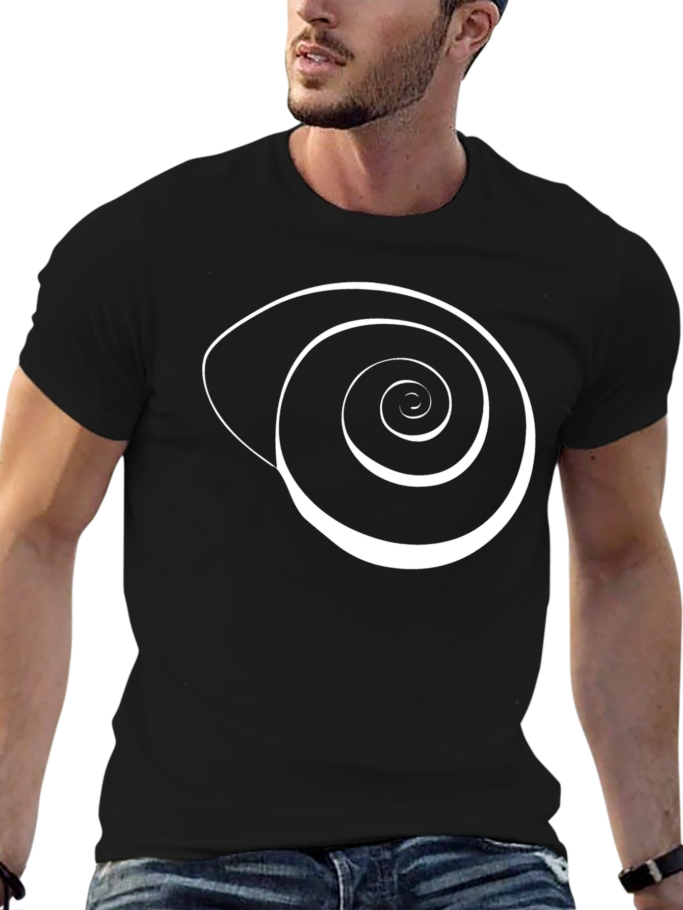 Spiral Graphic Print Black Cotton T-Shirt