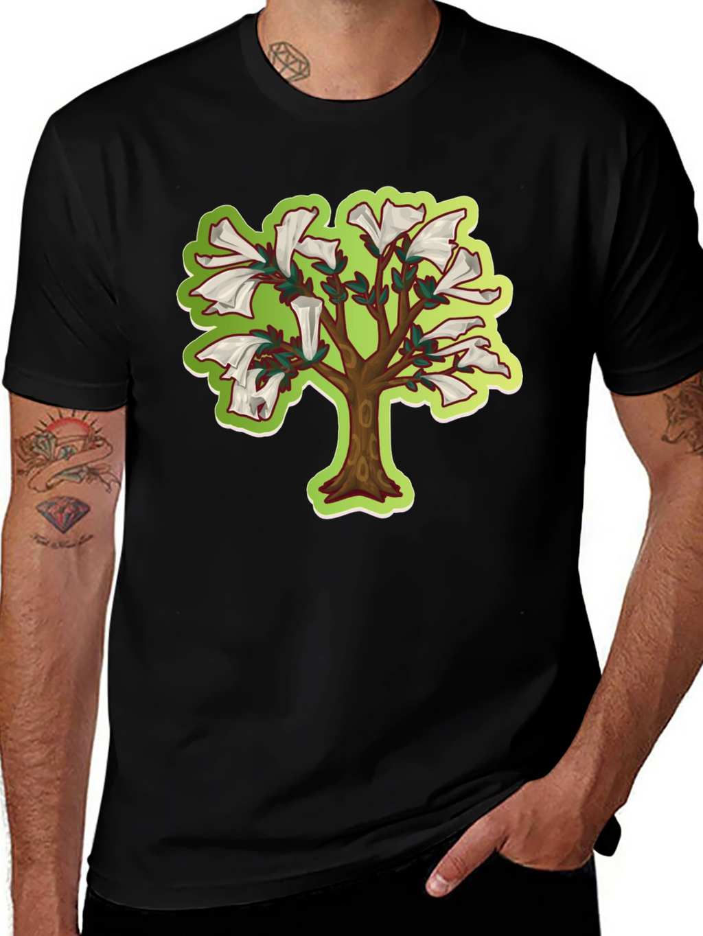 Unique Tree Graphic T-Shirt - Black Cotton Tee