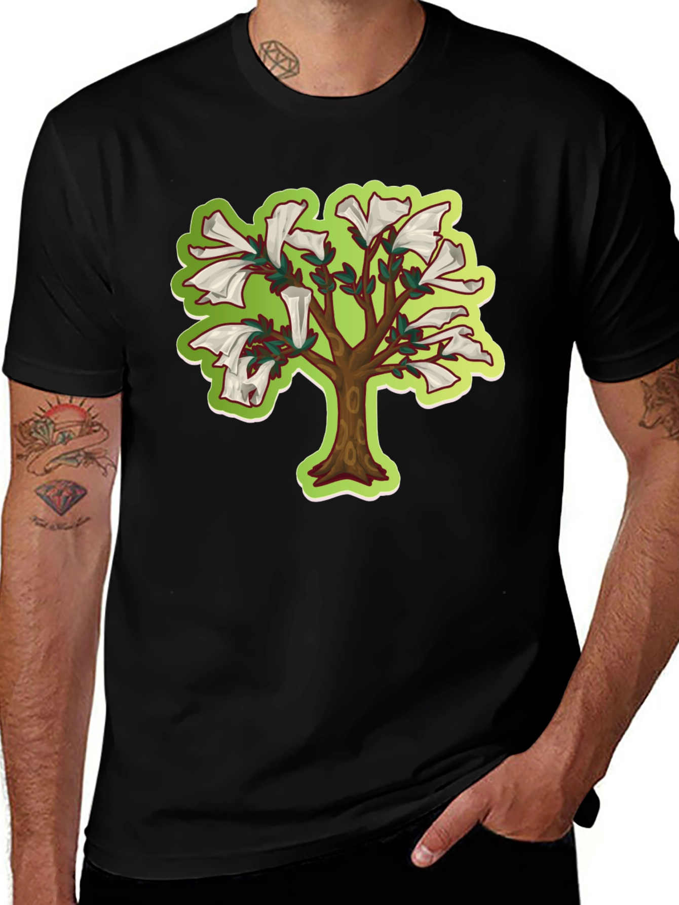 Unique Tree Graphic T-Shirt - Black Cotton Tee