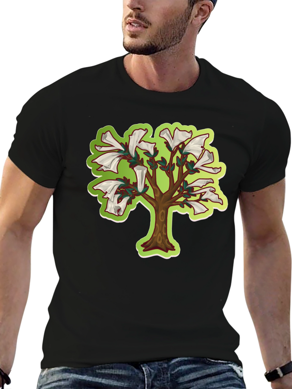 Unique Tree Graphic T-Shirt - Black Cotton Tee
