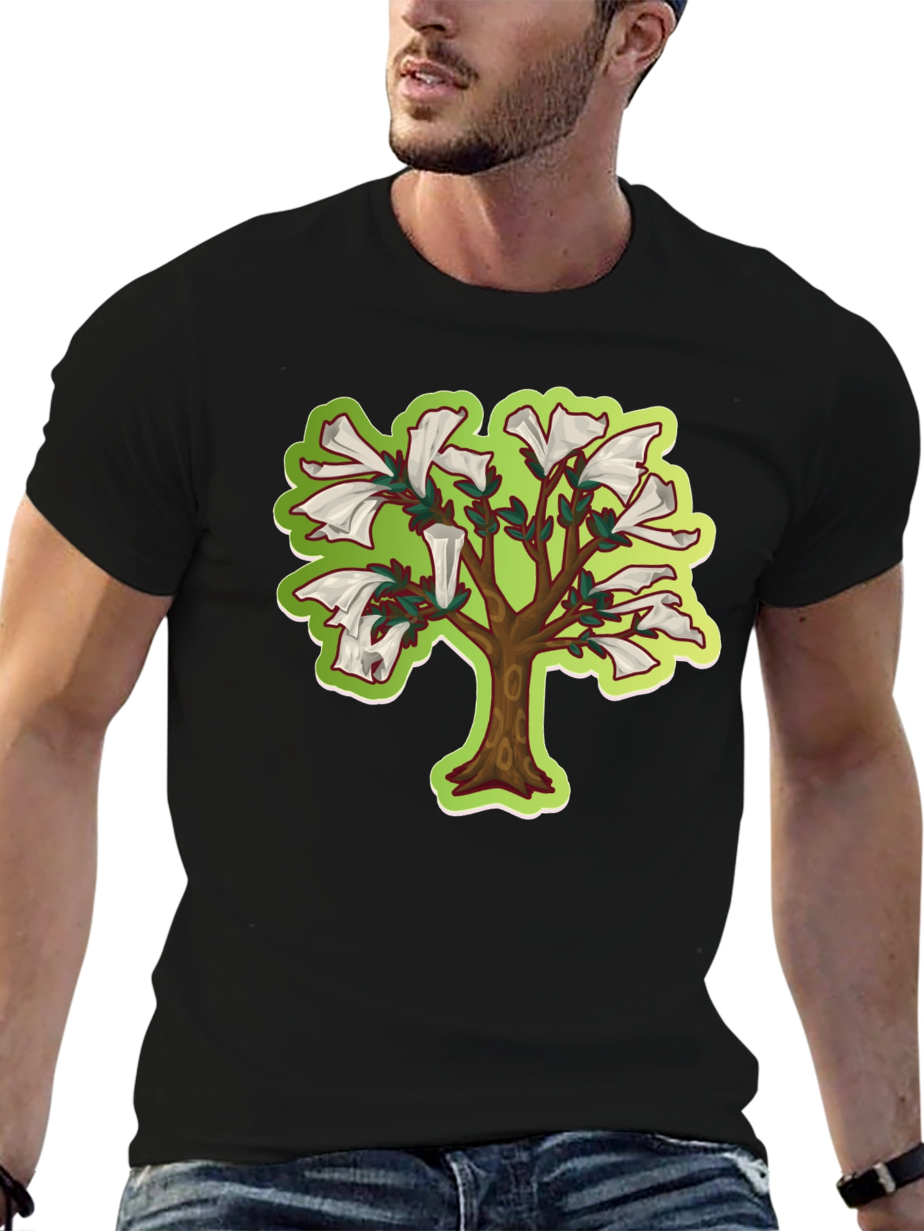 Unique Tree Graphic T-Shirt - Black Cotton Tee