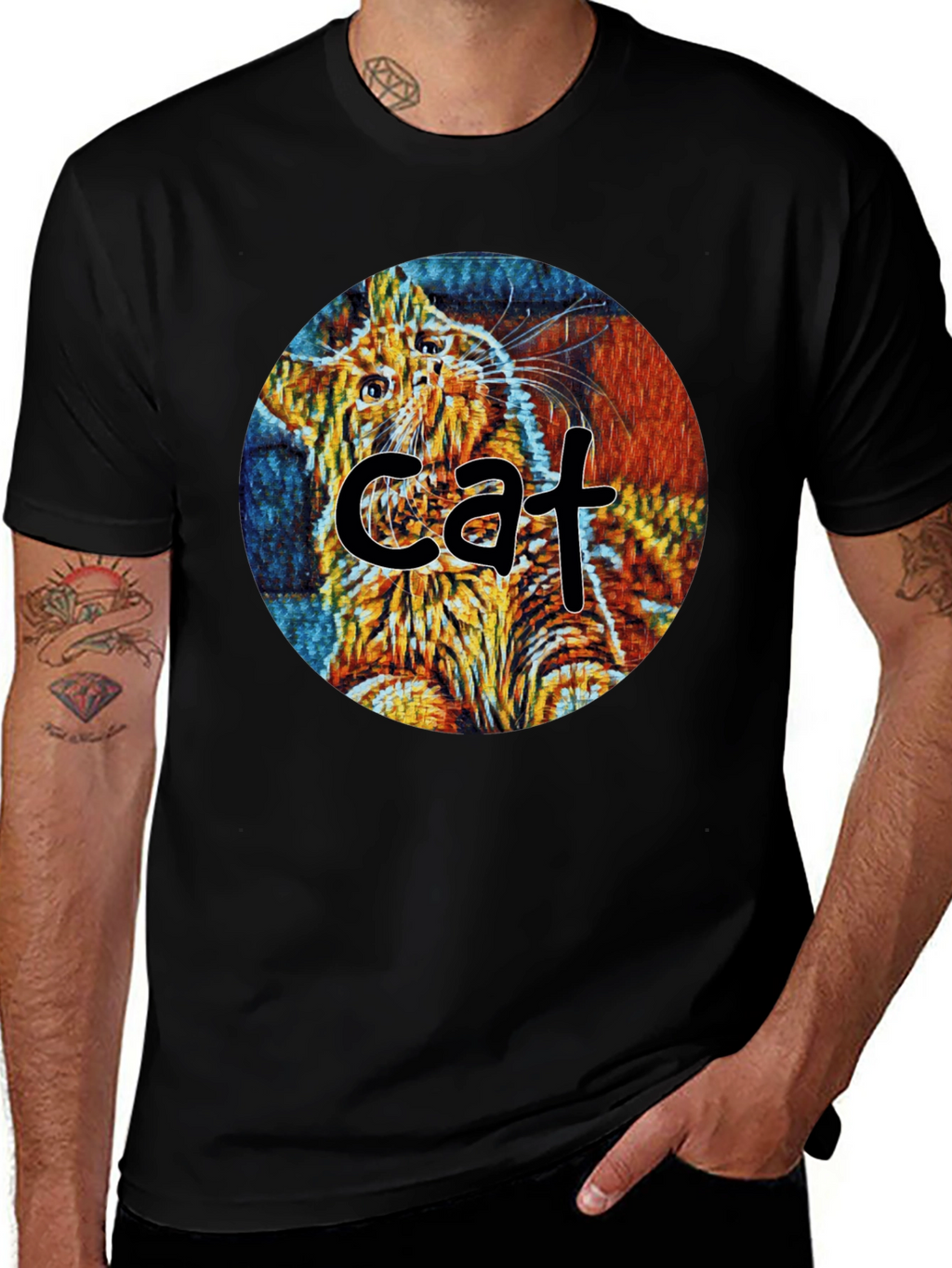 Abstract Cat Graphic T-Shirt - Unique Art Tee