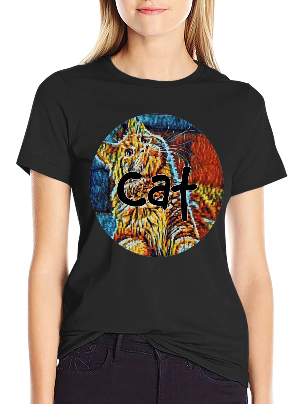 Abstract Cat Graphic T-Shirt - Unique Art Tee
