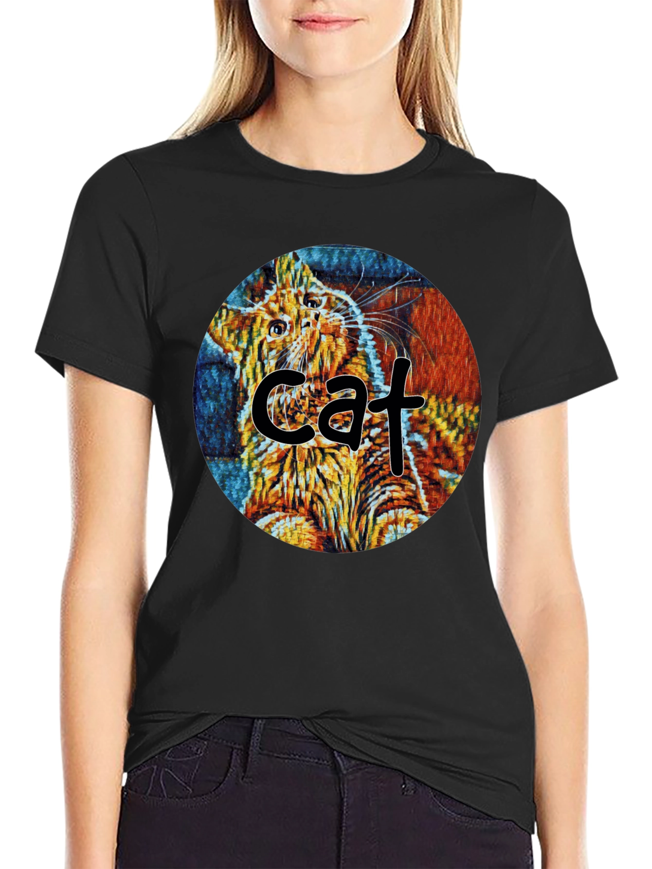 Abstract Cat Graphic T-Shirt - Unique Art Tee