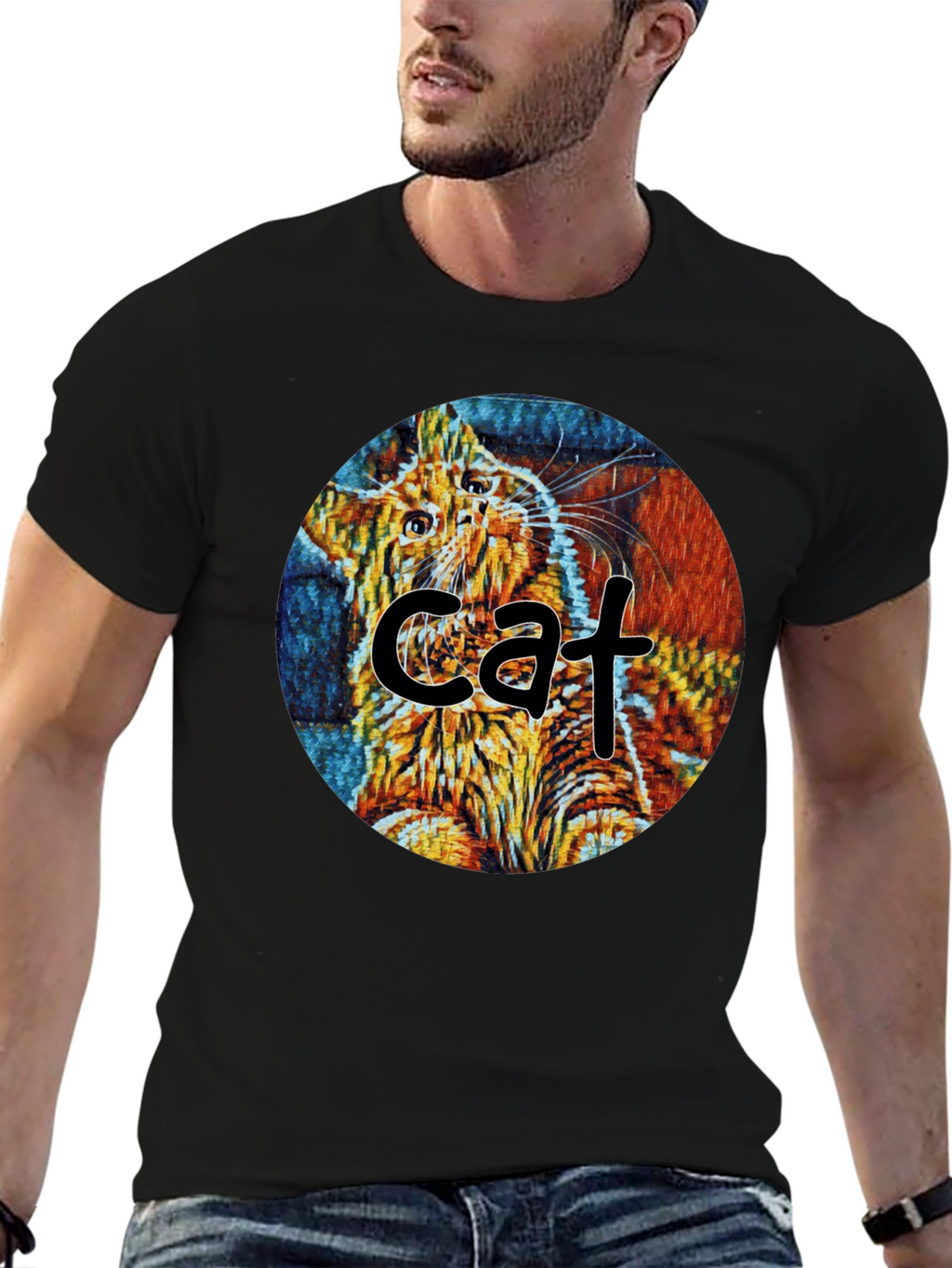 Abstract Cat Graphic T-Shirt - Unique Art Tee