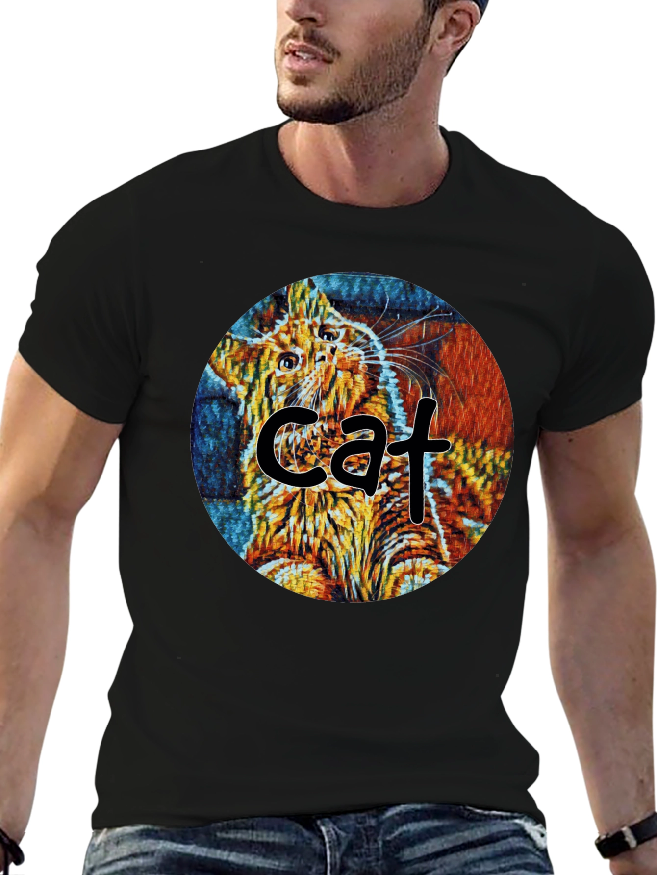 Abstract Cat Graphic T-Shirt - Unique Art Tee