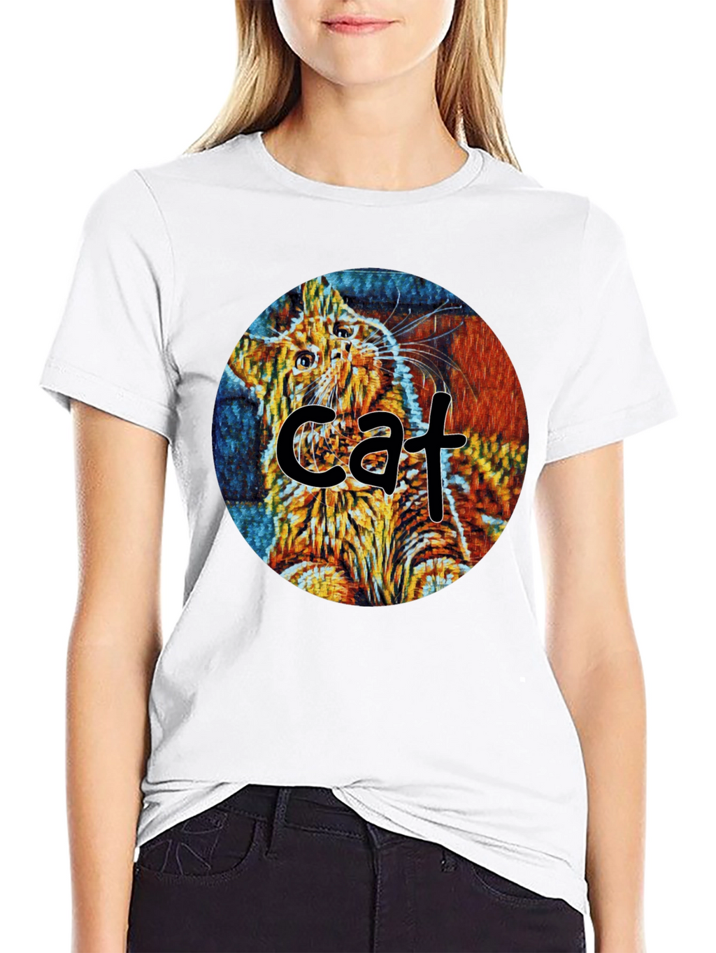 Abstract Cat Graphic T-Shirt - Unique Art Tee