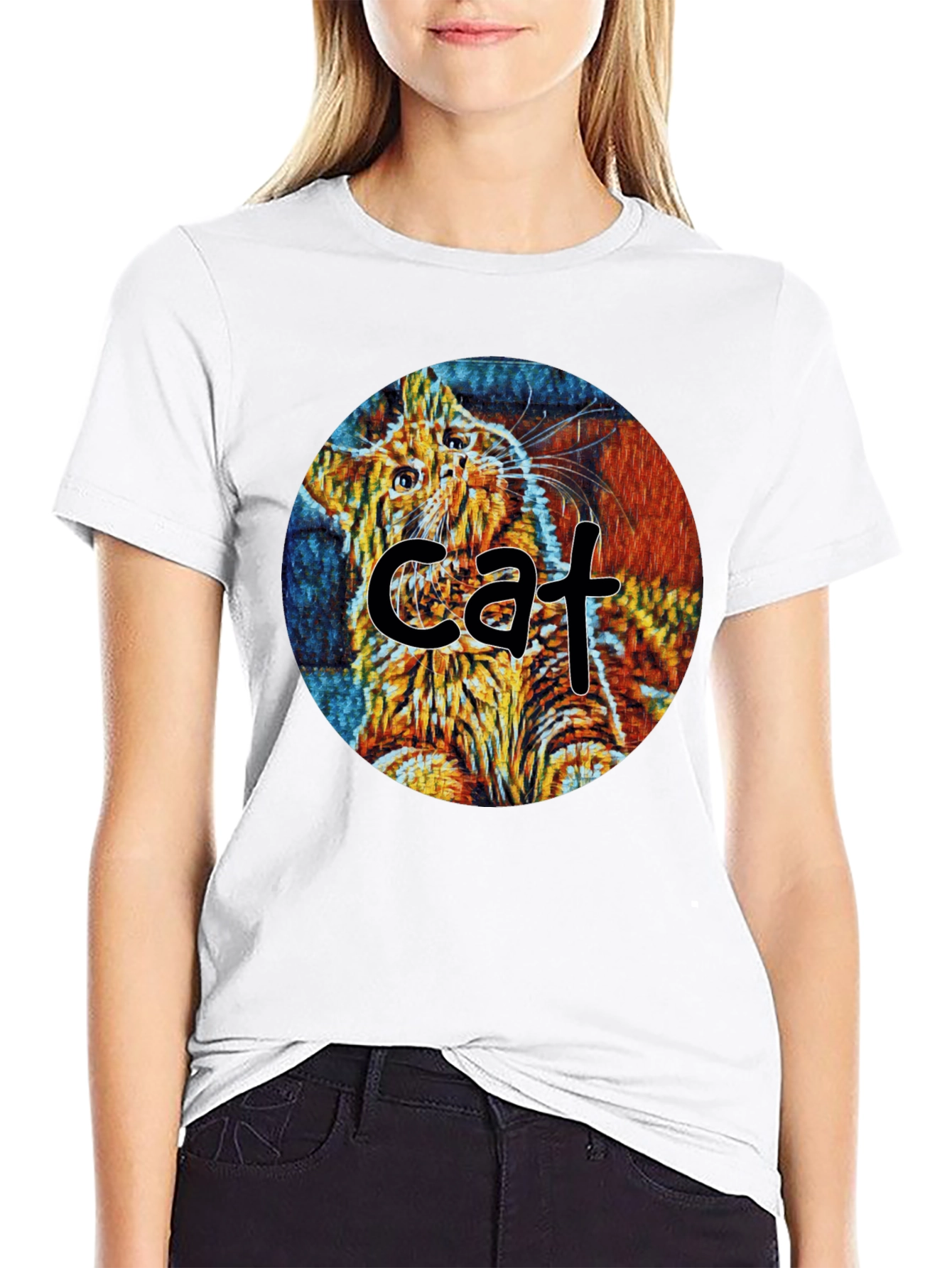 Abstract Cat Graphic T-Shirt - Unique Art Tee