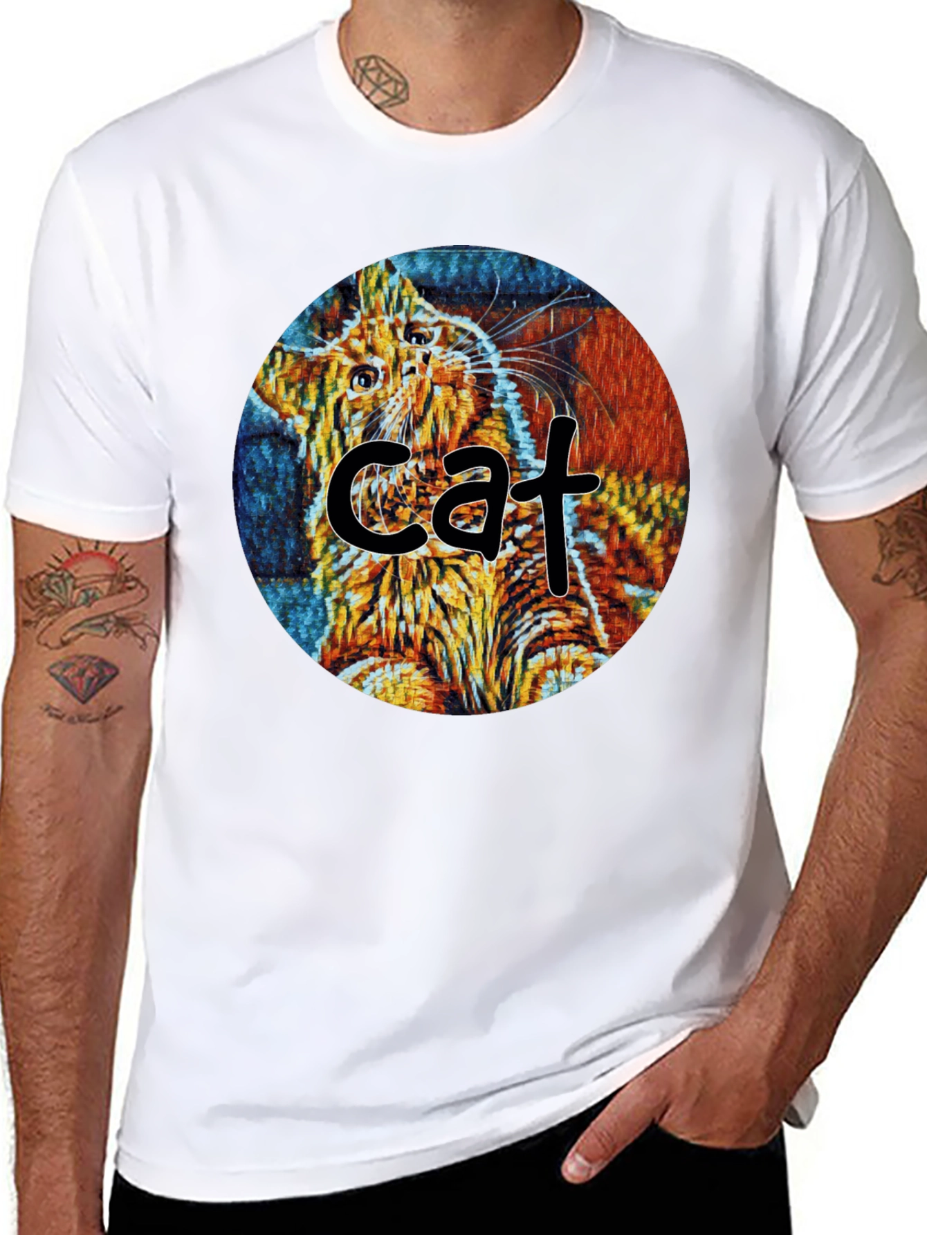 Abstract Cat Graphic T-Shirt - Unique Art Tee