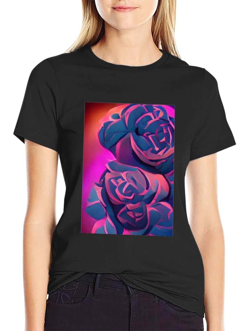 Modern Floral Graphic Tee - Artistic Rose Design