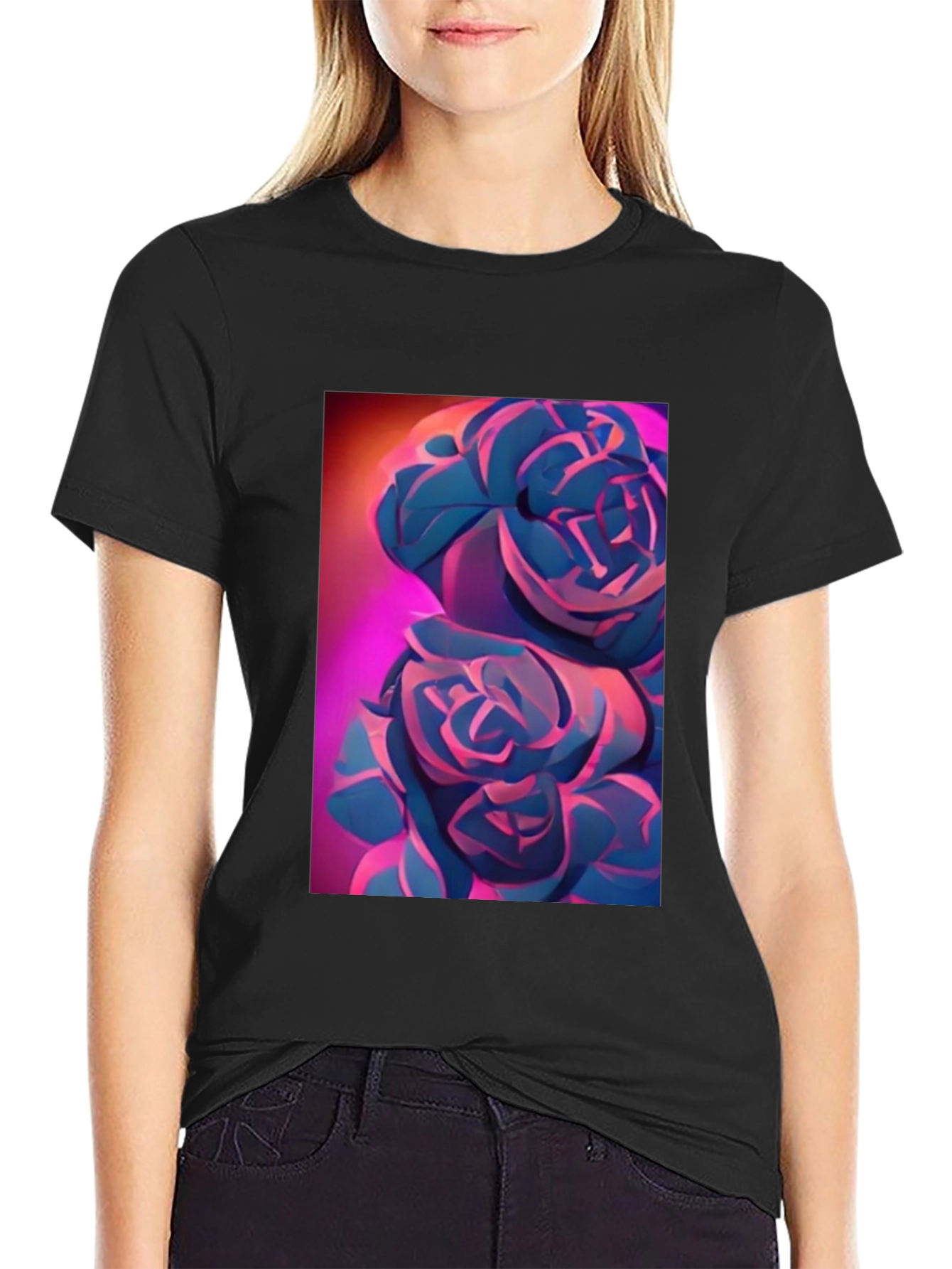 Modern Floral Graphic Tee - Artistic Rose Design