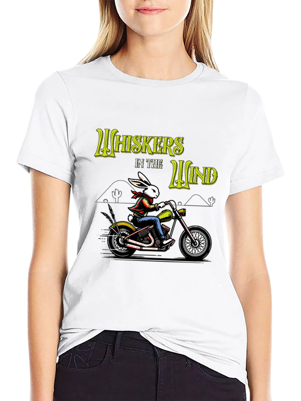 Whiskers in the Wind T-Shirt - Rabbit Biker Design