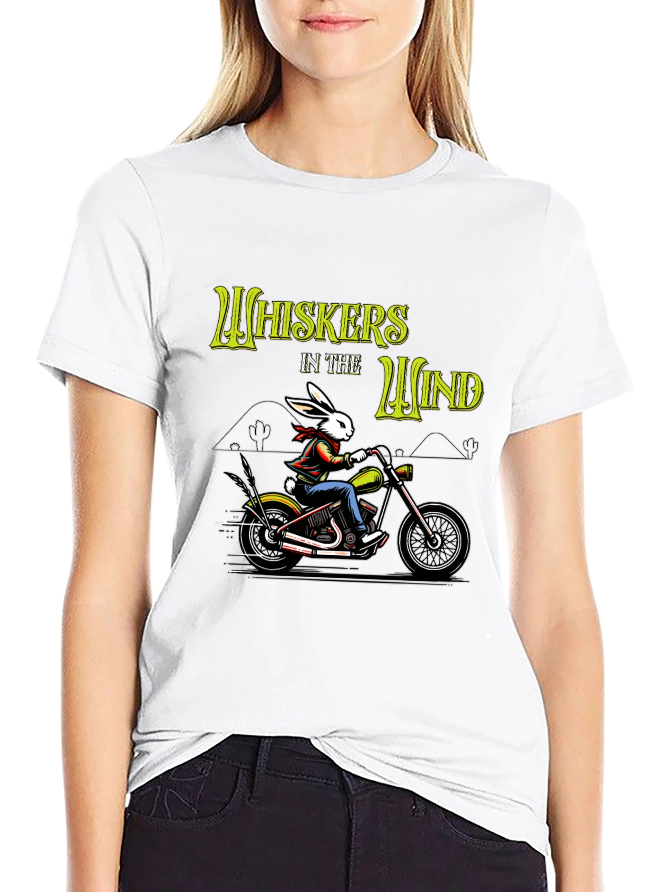 Whiskers in the Wind T-Shirt - Rabbit Biker Design