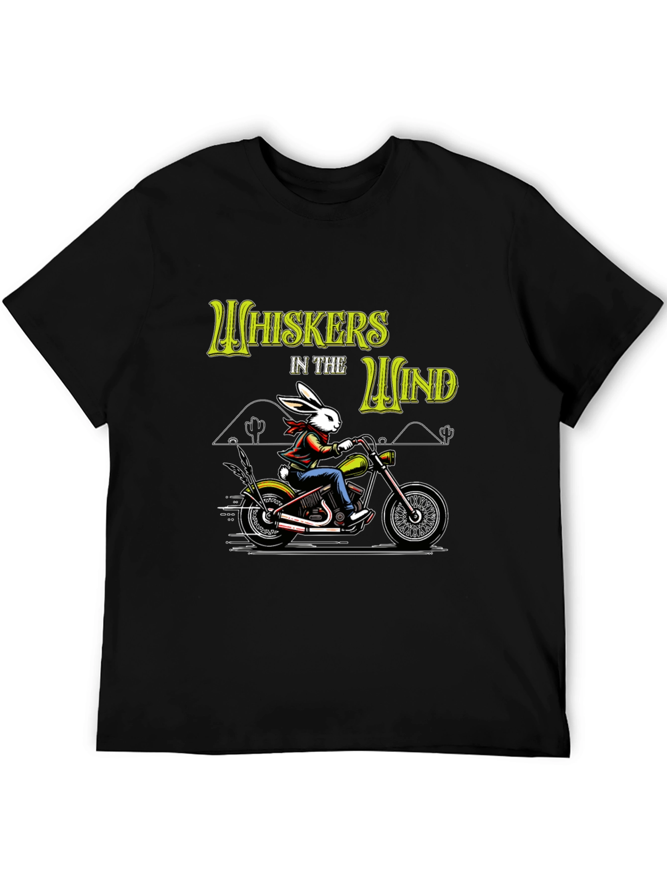Whiskers in the Wind T-Shirt - Rabbit Biker Design
