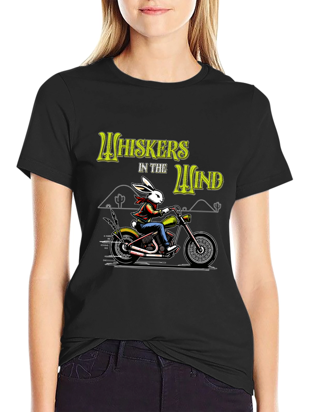 Whiskers in the Wind T-Shirt - Rabbit Biker Design