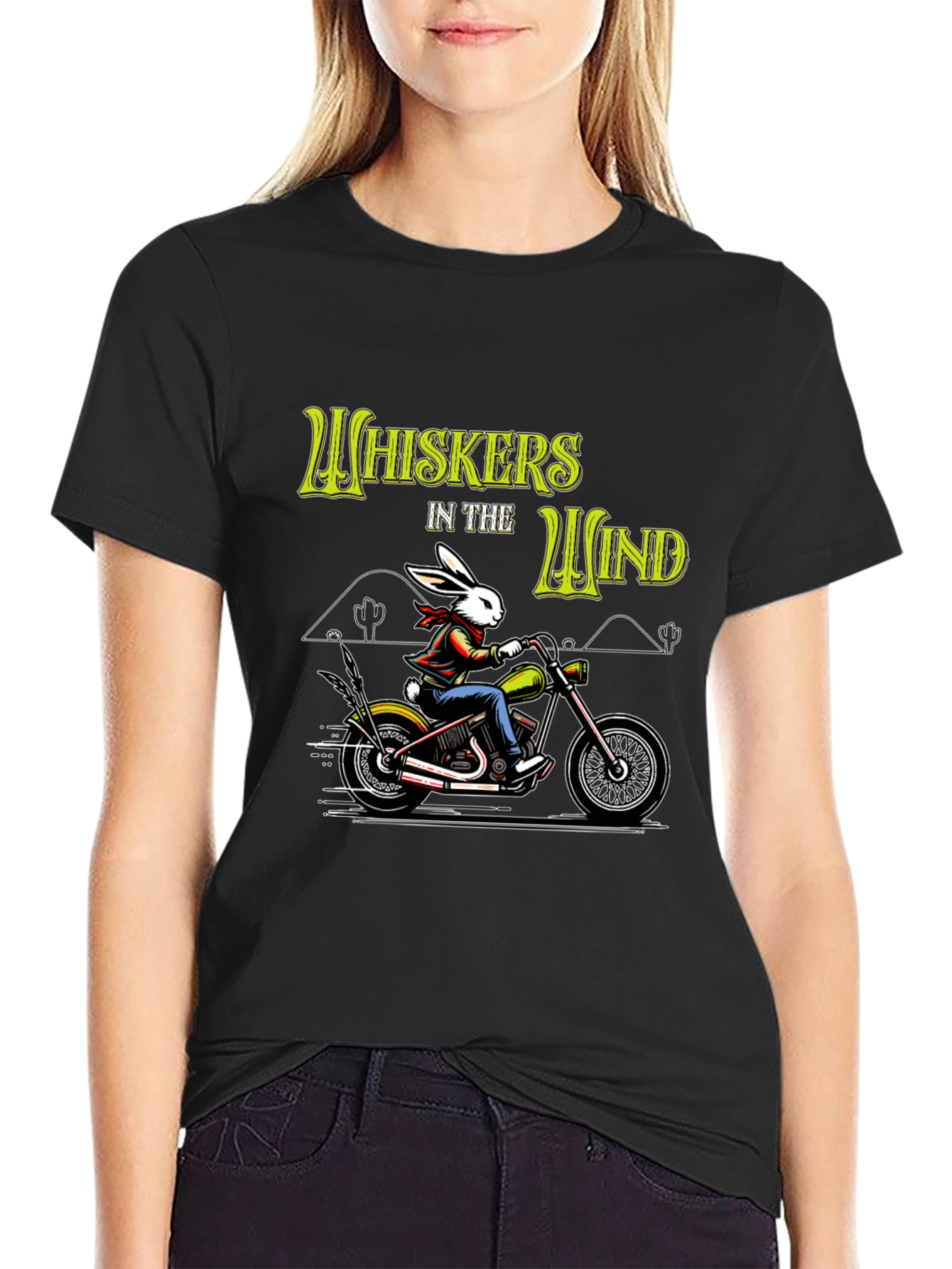 Whiskers in the Wind T-Shirt - Rabbit Biker Design