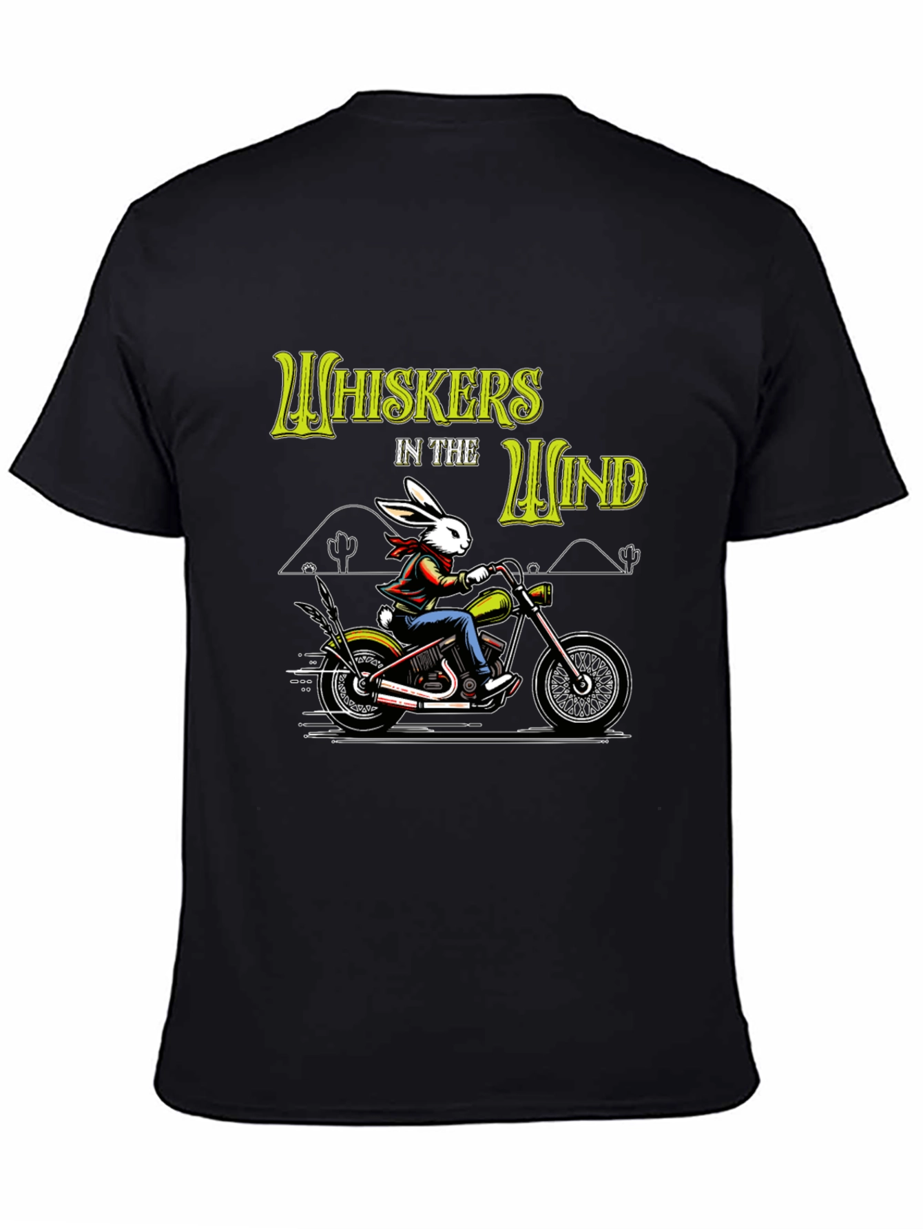 Whiskers in the Wind T-Shirt - Rabbit Biker Design