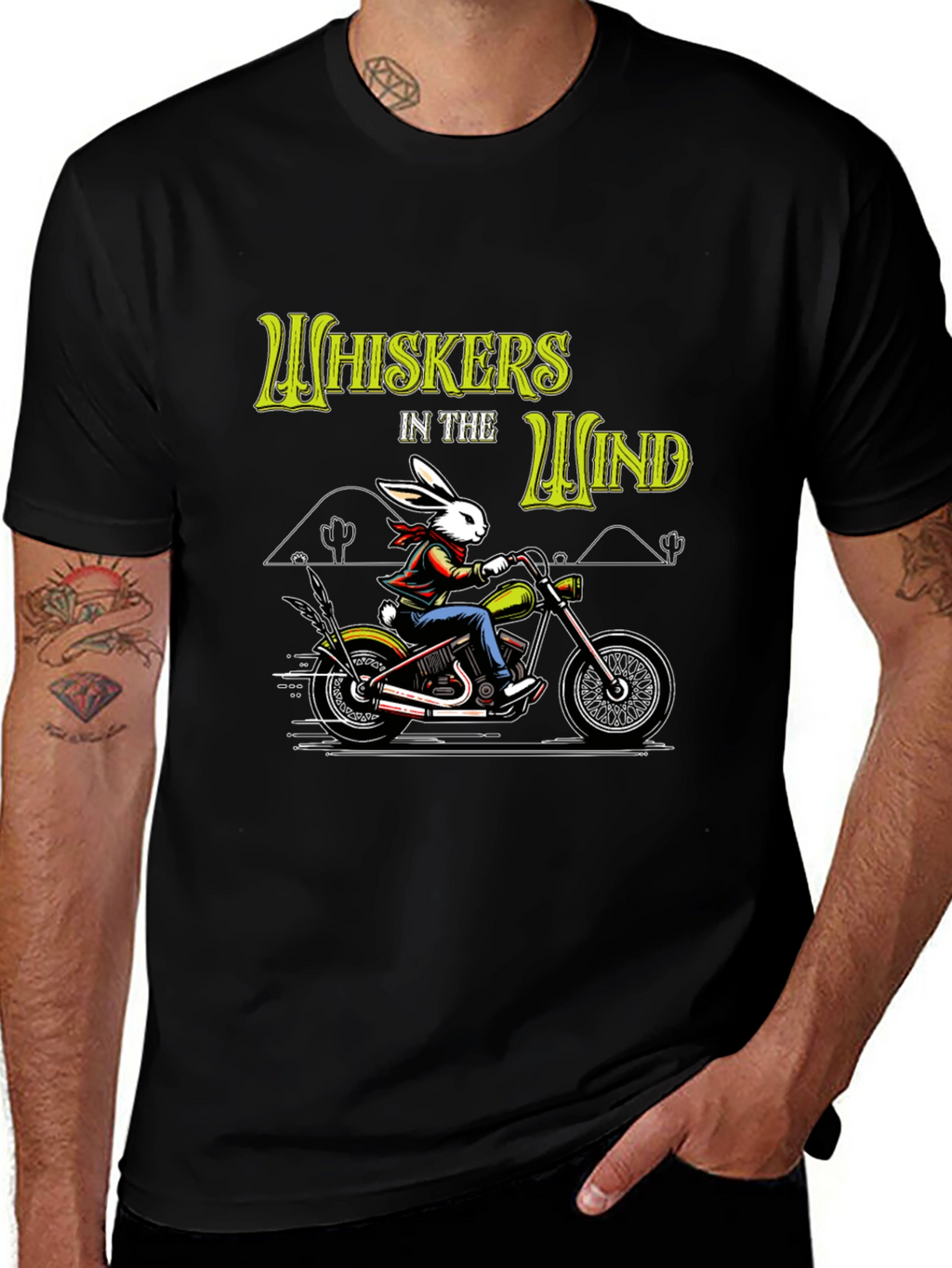 Whiskers in the Wind T-Shirt - Rabbit Biker Design