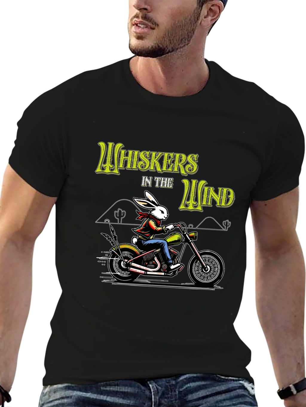 Whiskers in the Wind T-Shirt - Rabbit Biker Design