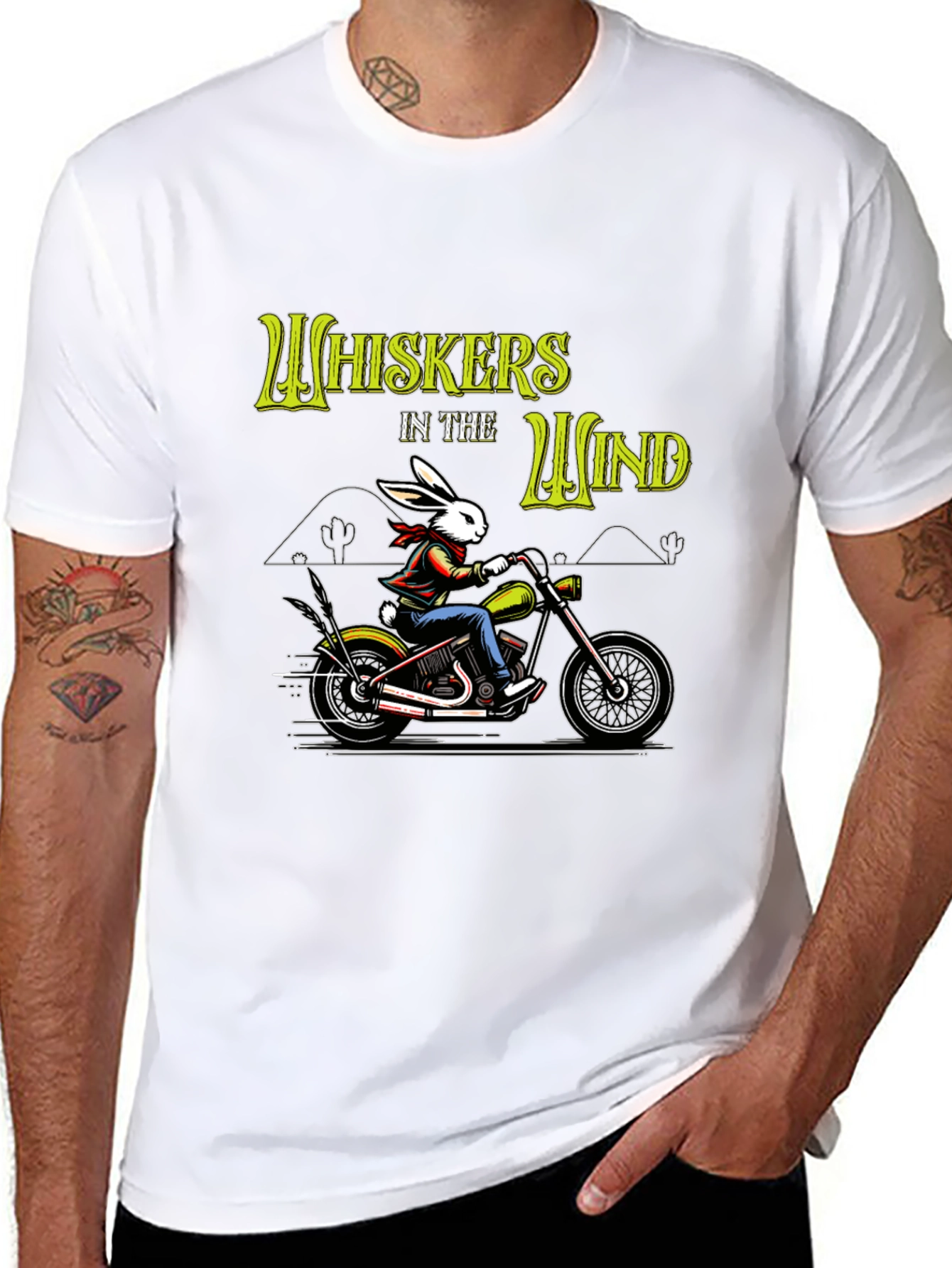 Whiskers in the Wind T-Shirt - Rabbit Biker Design