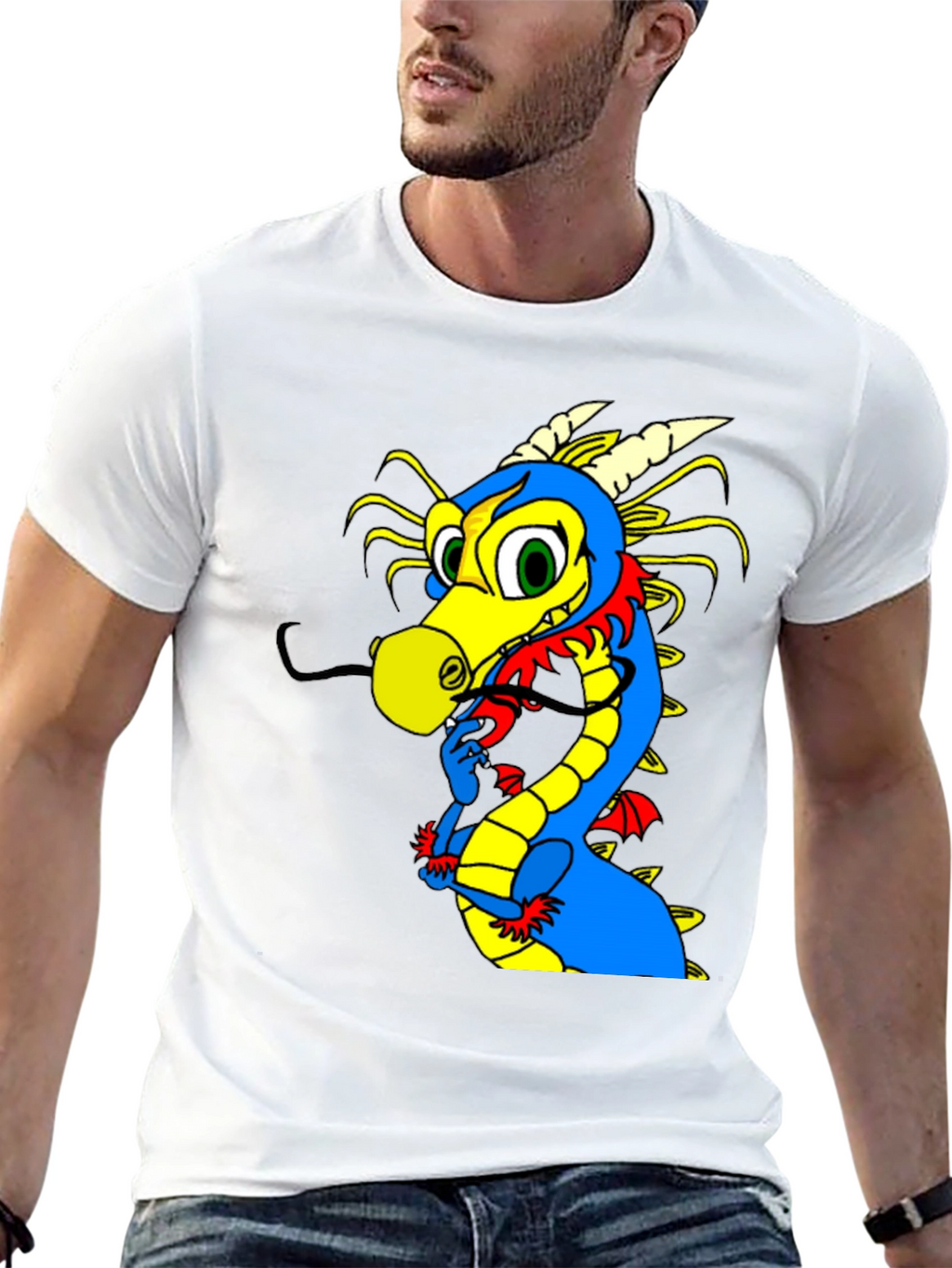 Cartoon Dragon Graphic Tee - Funky Black T-Shirt