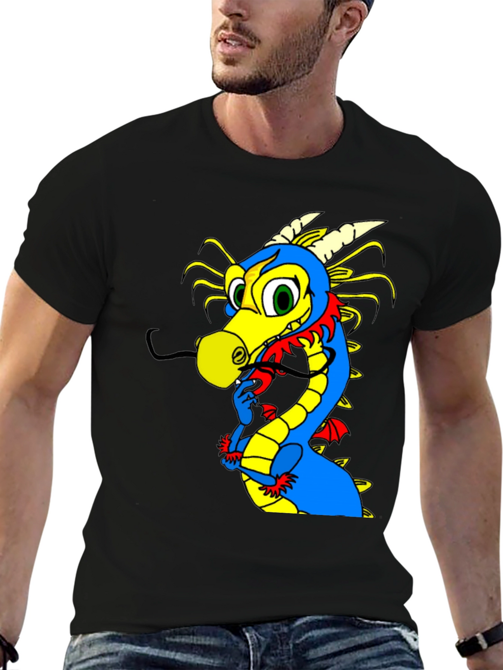 Cartoon Dragon Graphic Tee - Funky Black T-Shirt