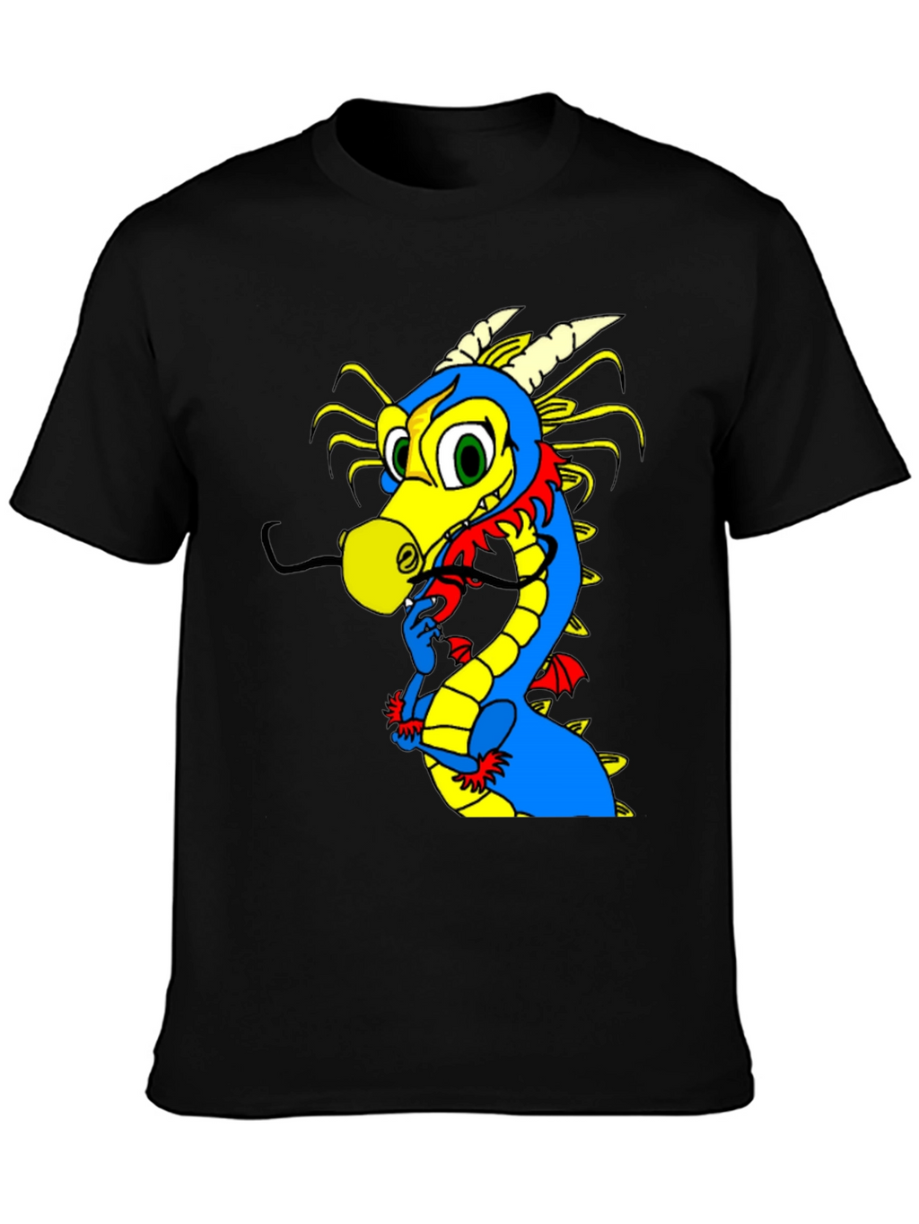 Cartoon Dragon Graphic Tee - Funky Black T-Shirt