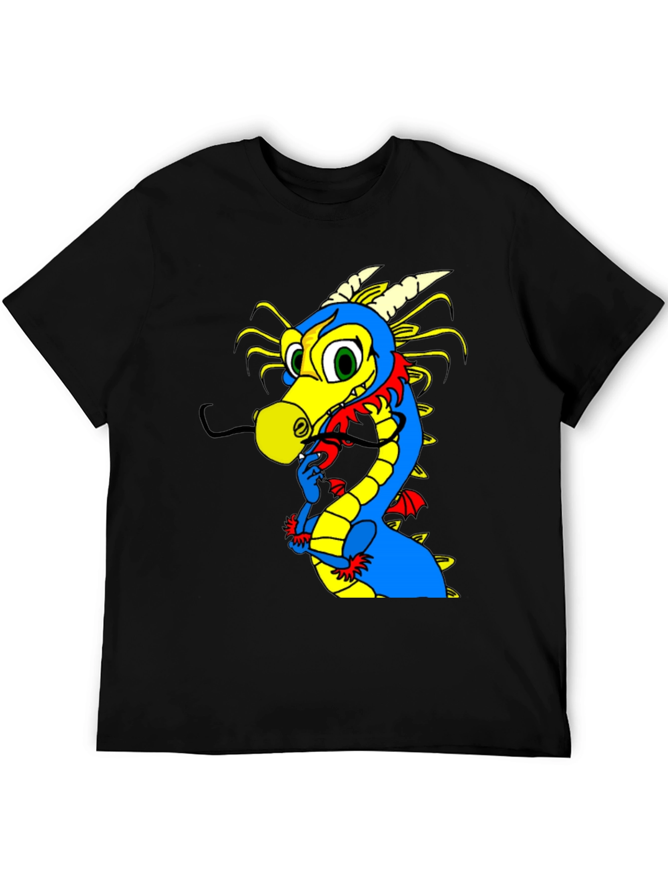 Cartoon Dragon Graphic Tee - Funky Black T-Shirt