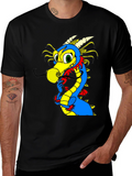 Cartoon Dragon Graphic Tee - Funky Black T-Shirt