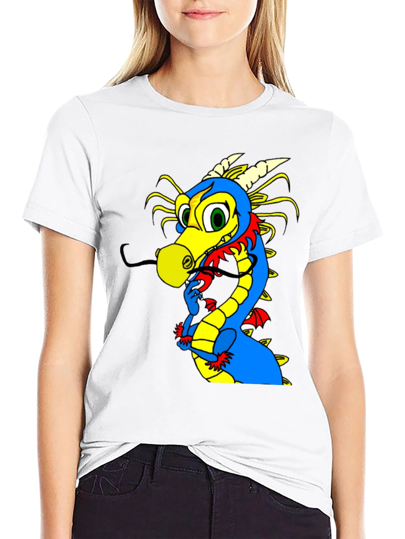 Cartoon Dragon Graphic Tee - Funky Black T-Shirt
