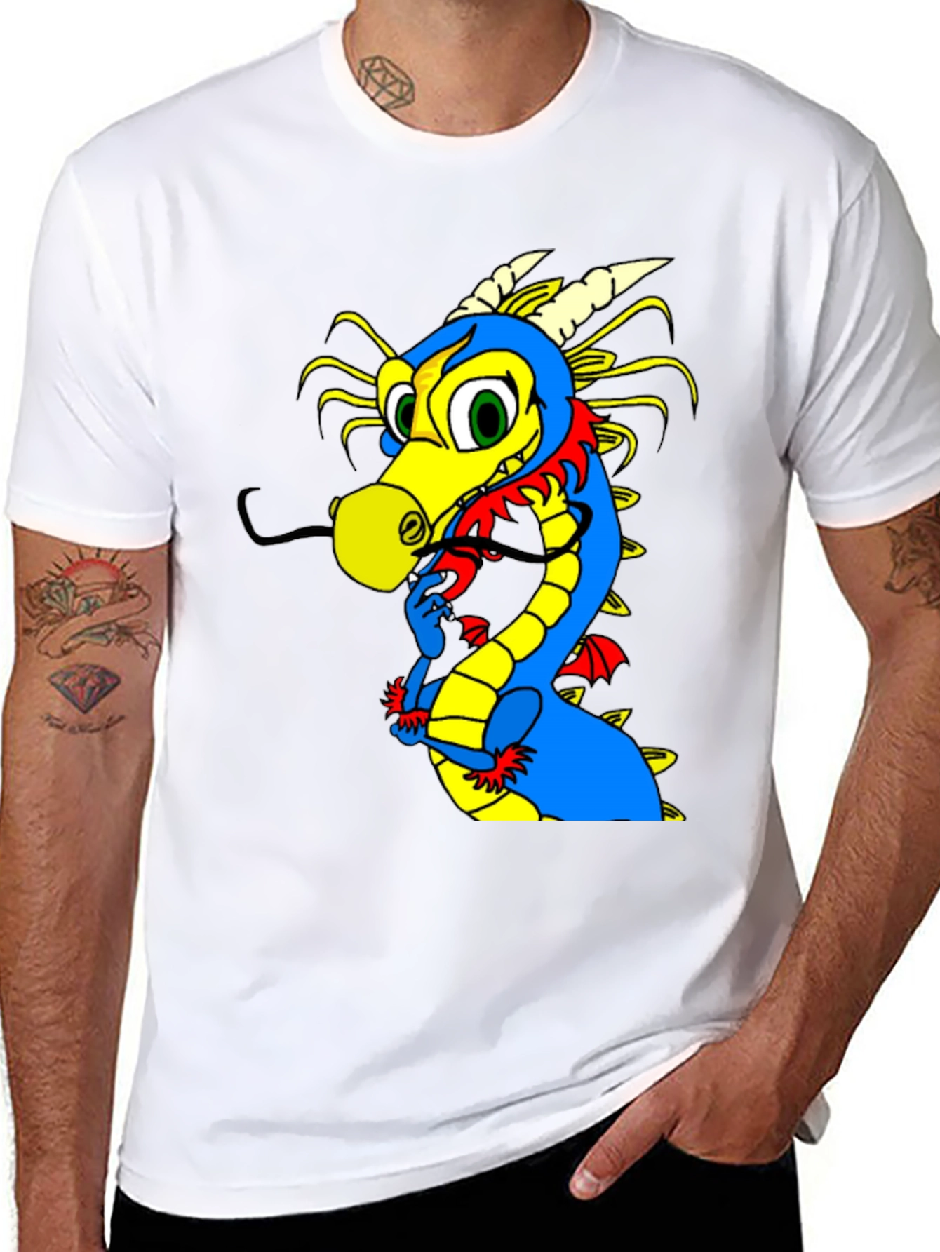 Cartoon Dragon Graphic Tee - Funky Black T-Shirt