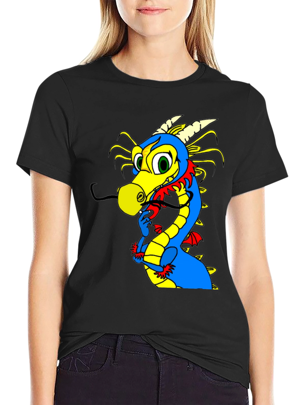 Cartoon Dragon Graphic Tee - Funky Black T-Shirt