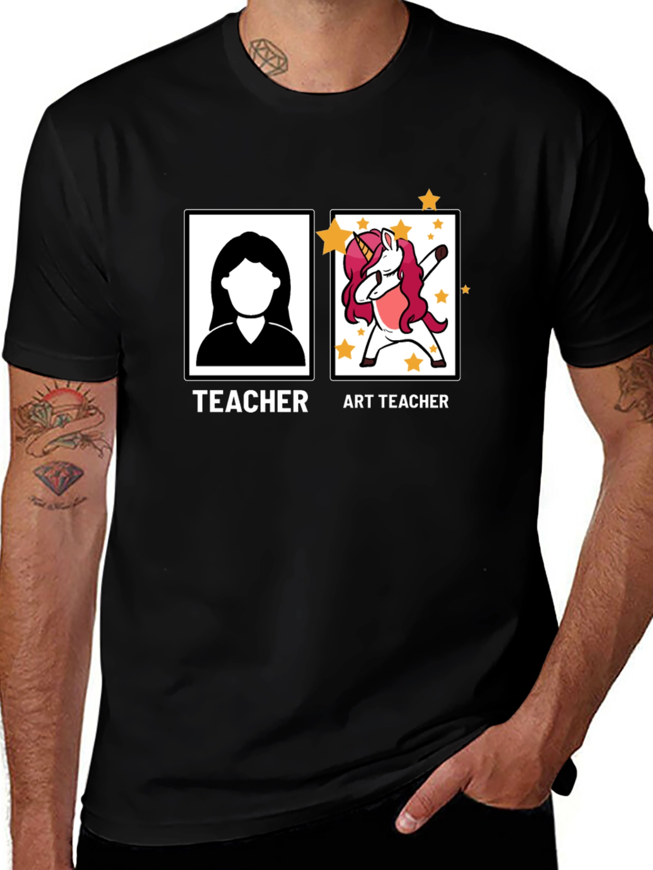 Art Teacher Unicorn Black T-Shirt