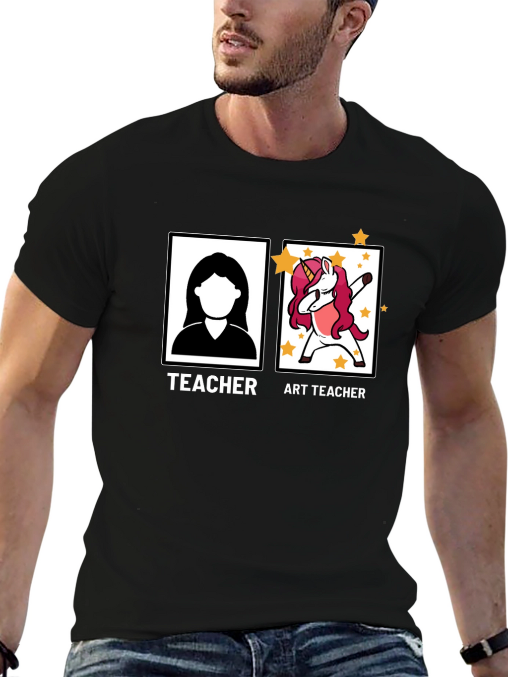 Art Teacher Unicorn Black T-Shirt