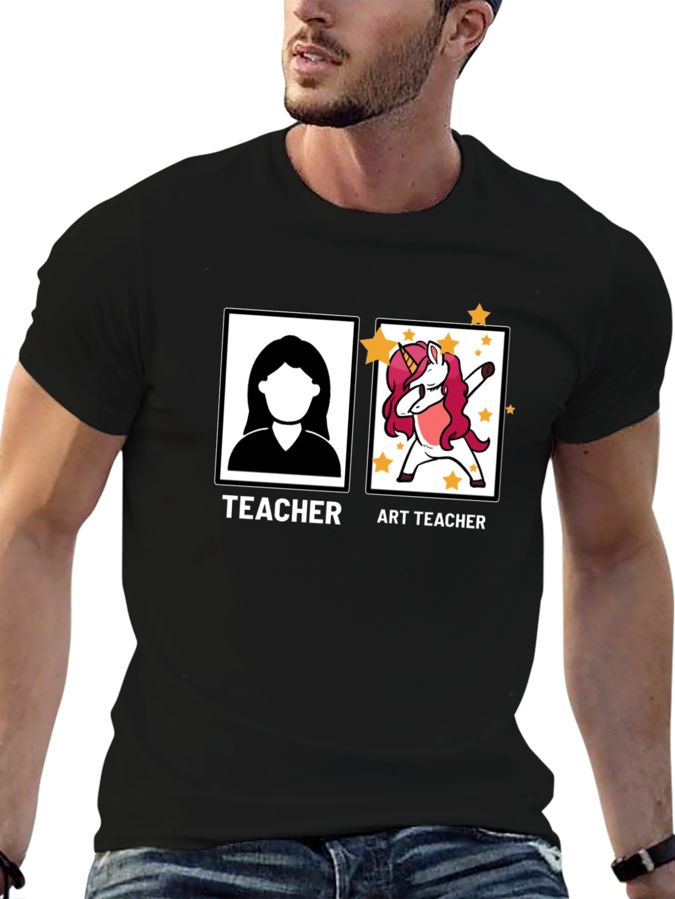 Art Teacher Unicorn Black T-Shirt