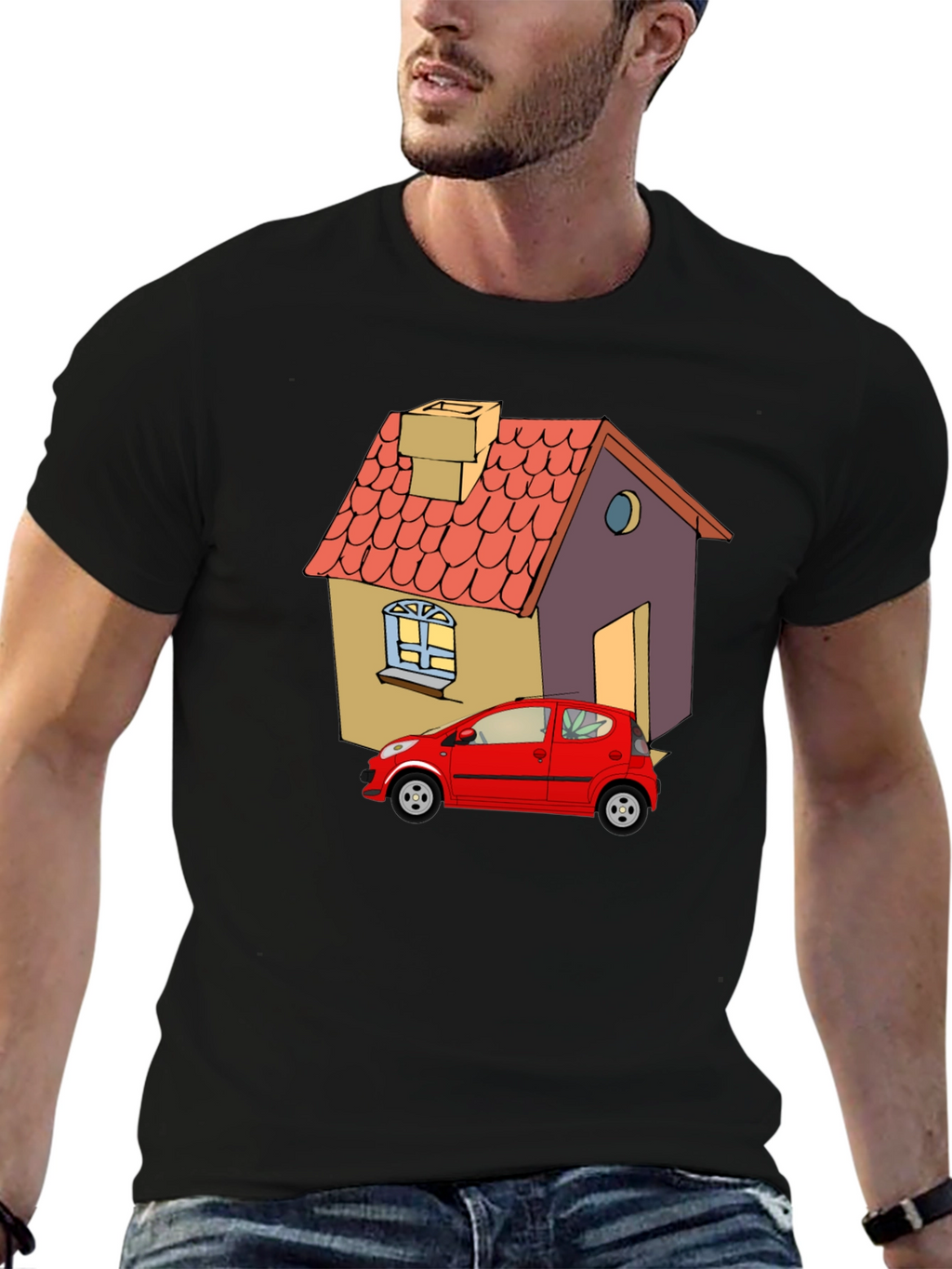 Cartoon House & Car Graphic Tee