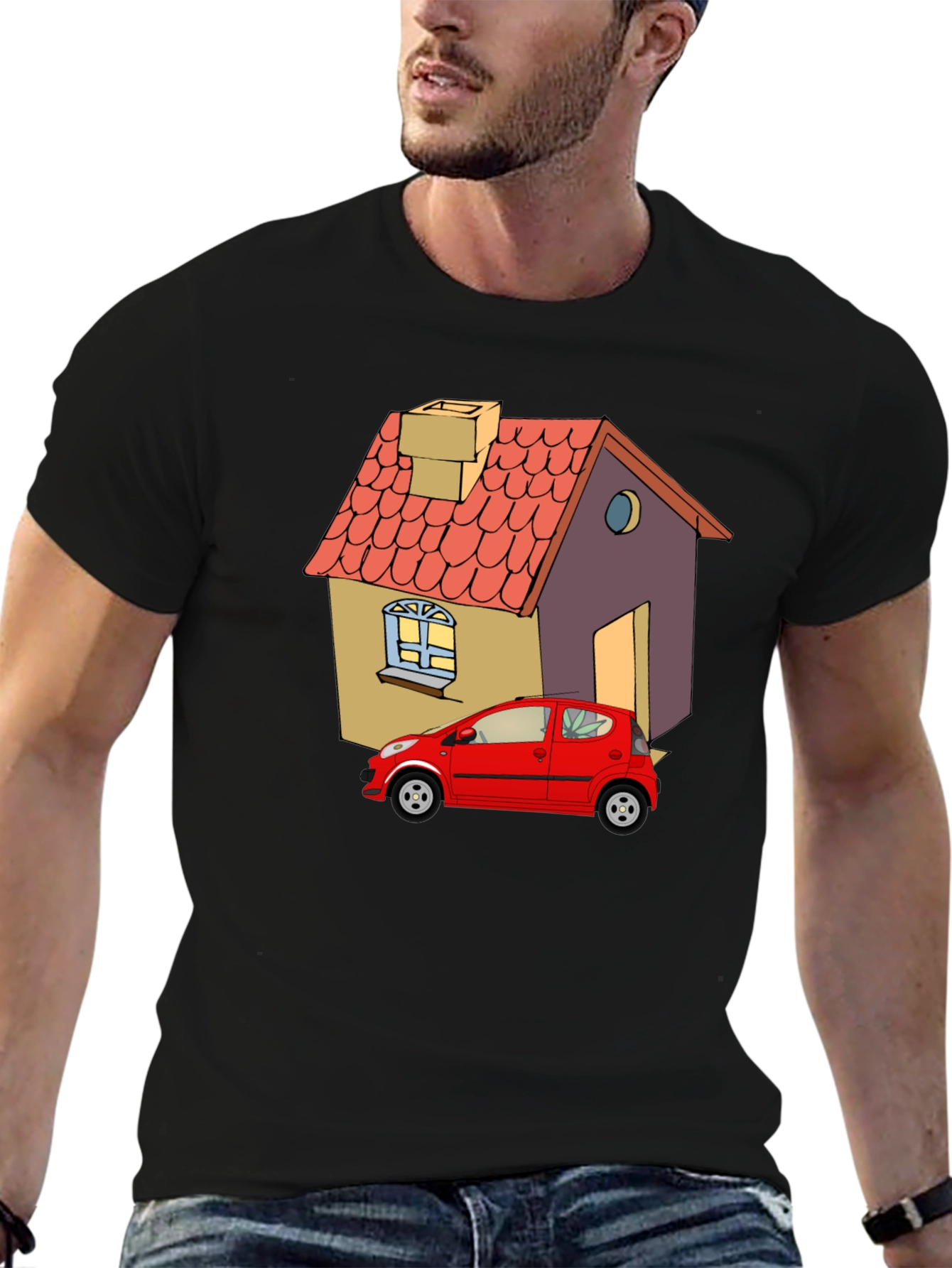 Cartoon House & Car Graphic Tee