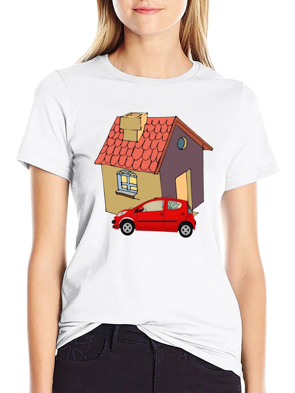 Cartoon House & Car Graphic Tee